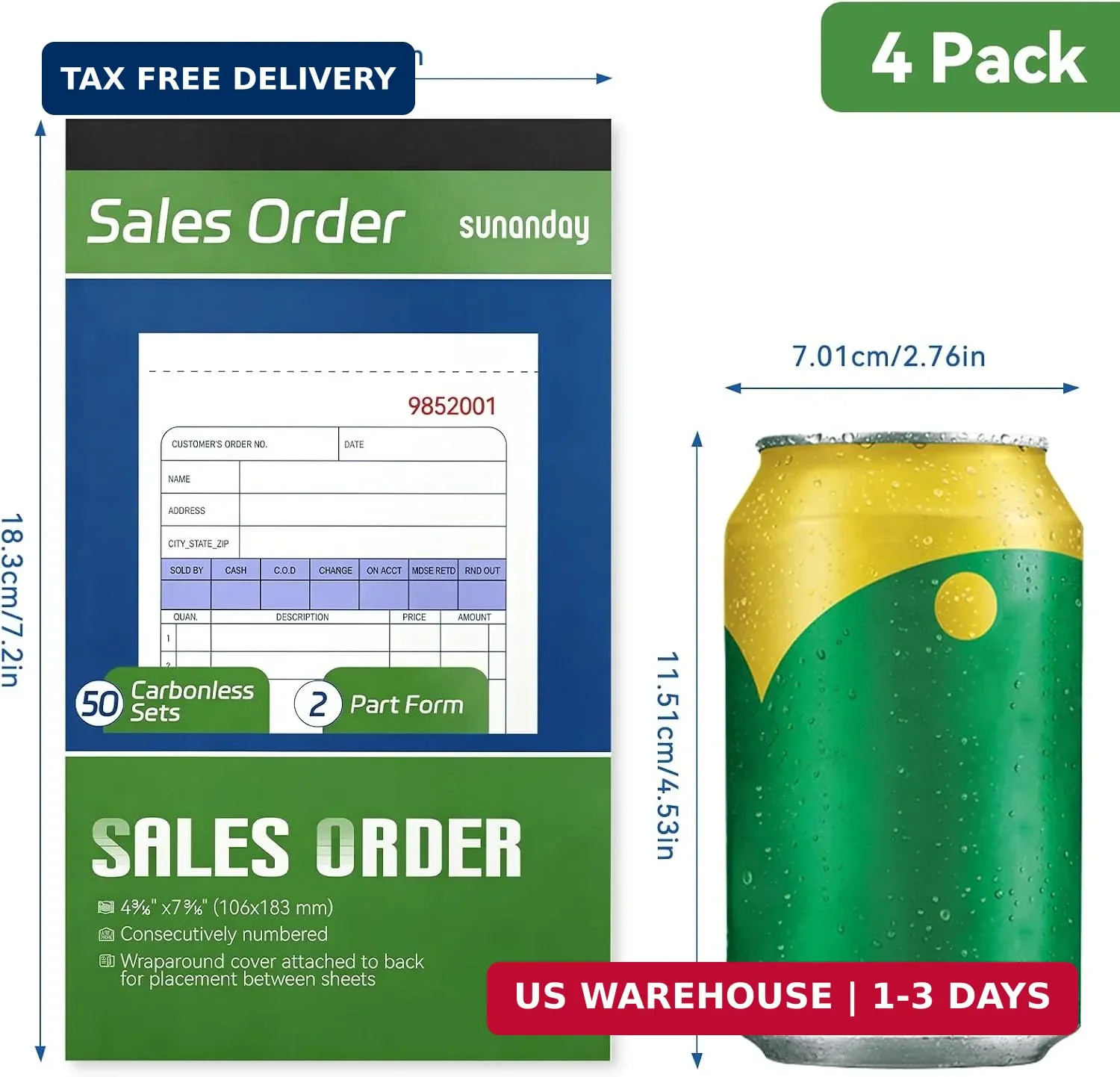 Office Products Sales Order Books, 4 Pack, 2-Part Carbonless (White/Canary Yello