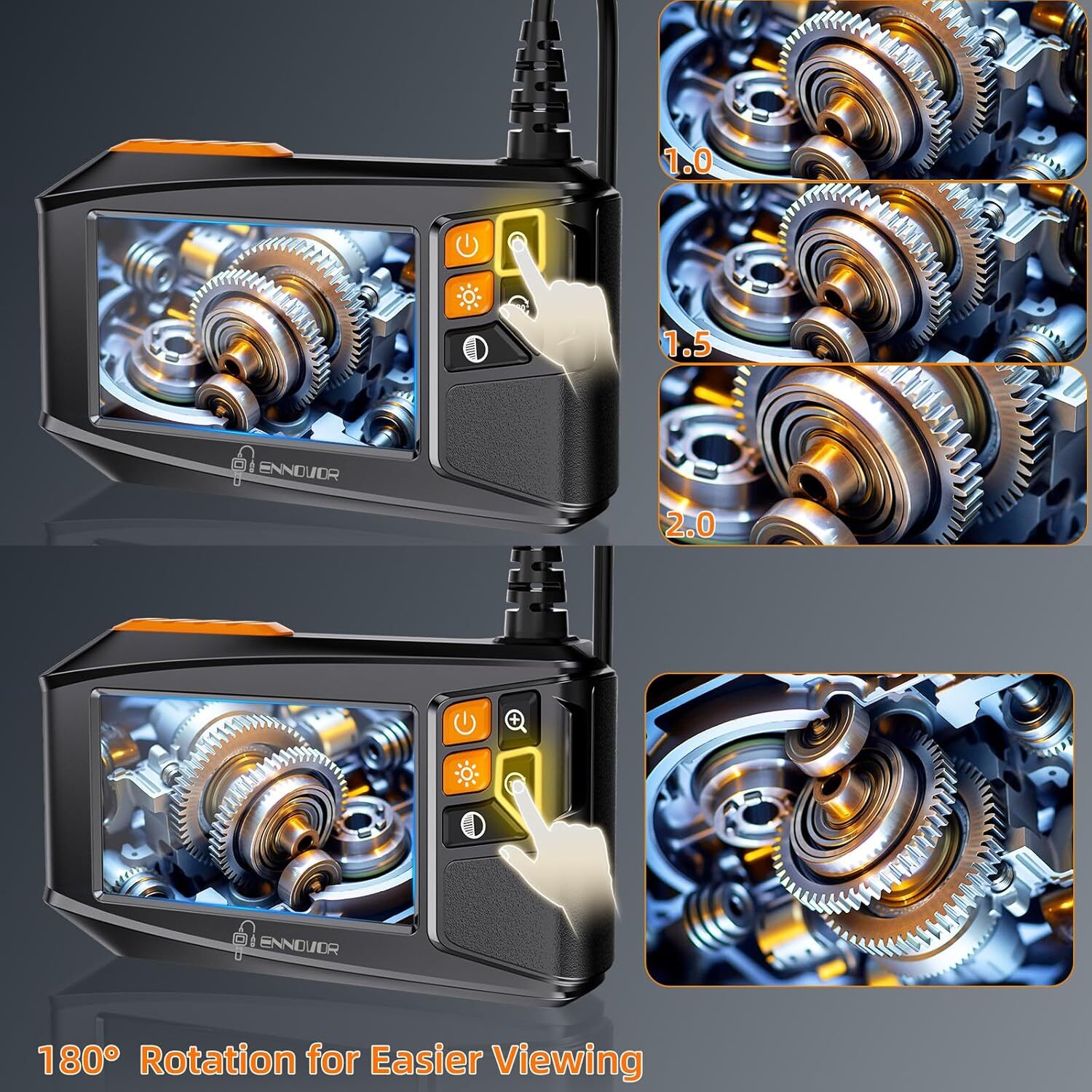 Industrial Borescope Camera – 8 Adjustable LEDs, Semi-Rigid Cable for Mechanics