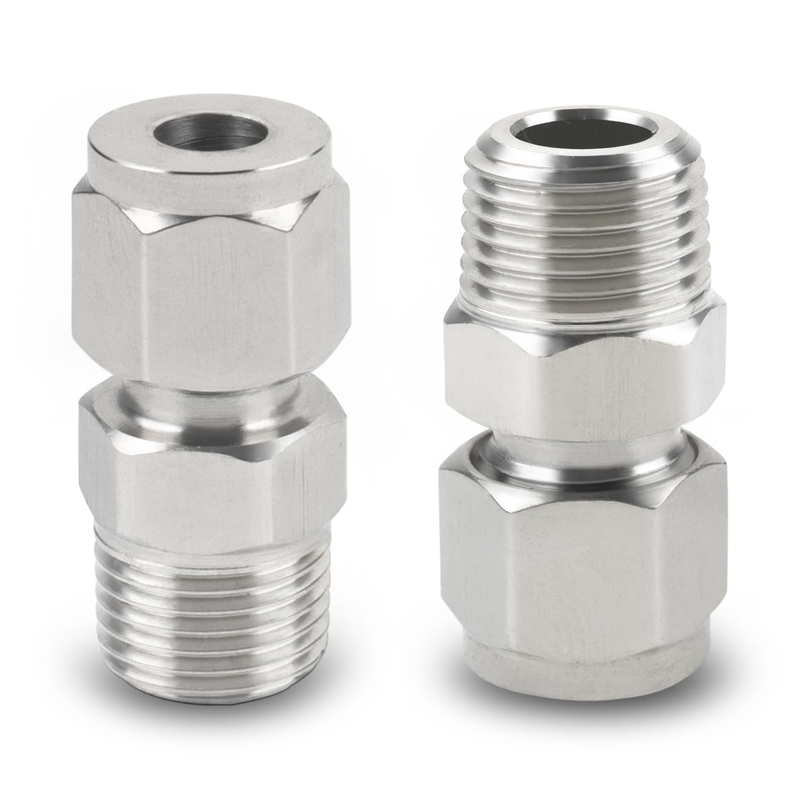 Yoebor Stainless Steel 304 Compression Tube 3/8″ OD x 1/4″ NPT Male, Sliver