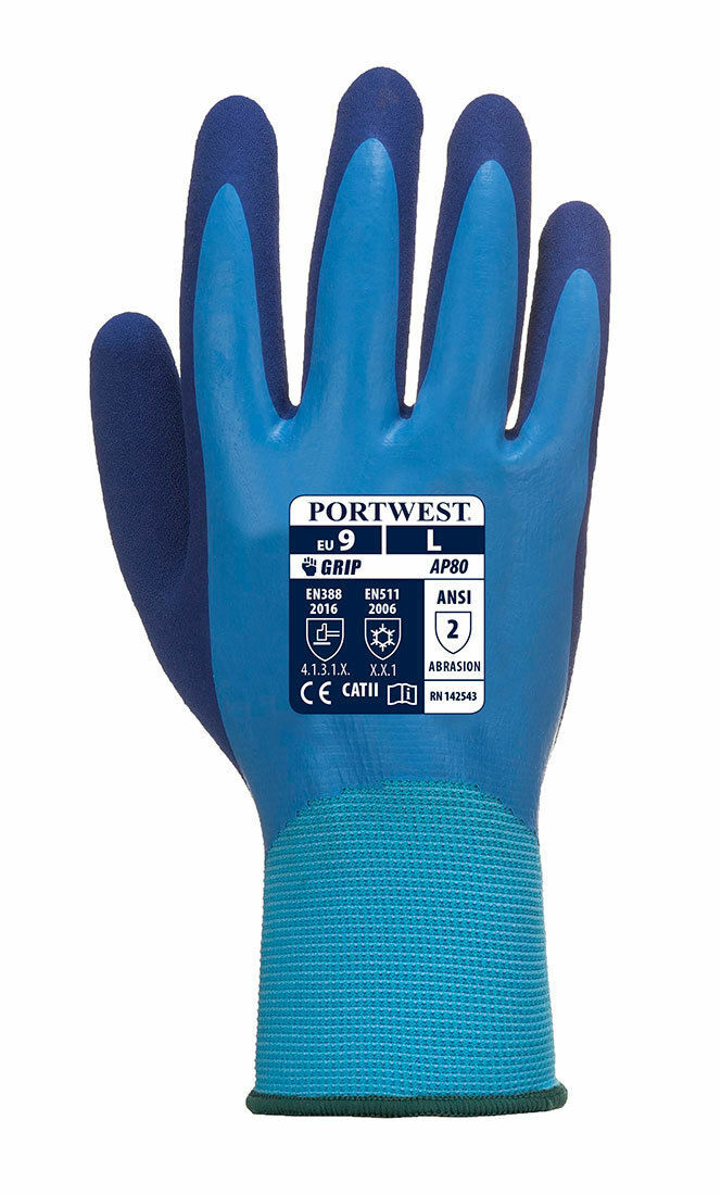 Portwest AP80 Liquid Pro Waterproof Glove with Latex Foam Dipped Palm Grip ANSI