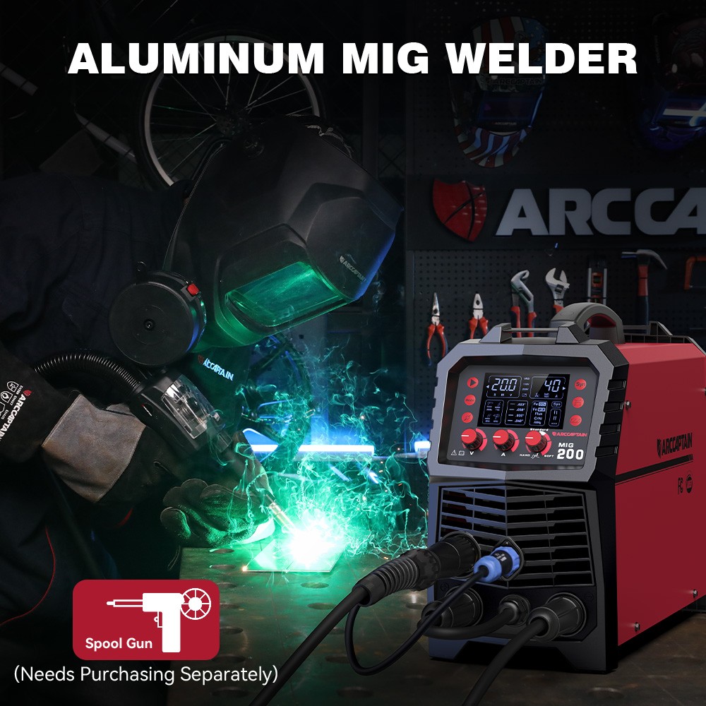 ARCCAPTAIN MIG Welder 200Amp 6 in 1 Aluminum LED Stick/Lift TIG + Welding Helmet