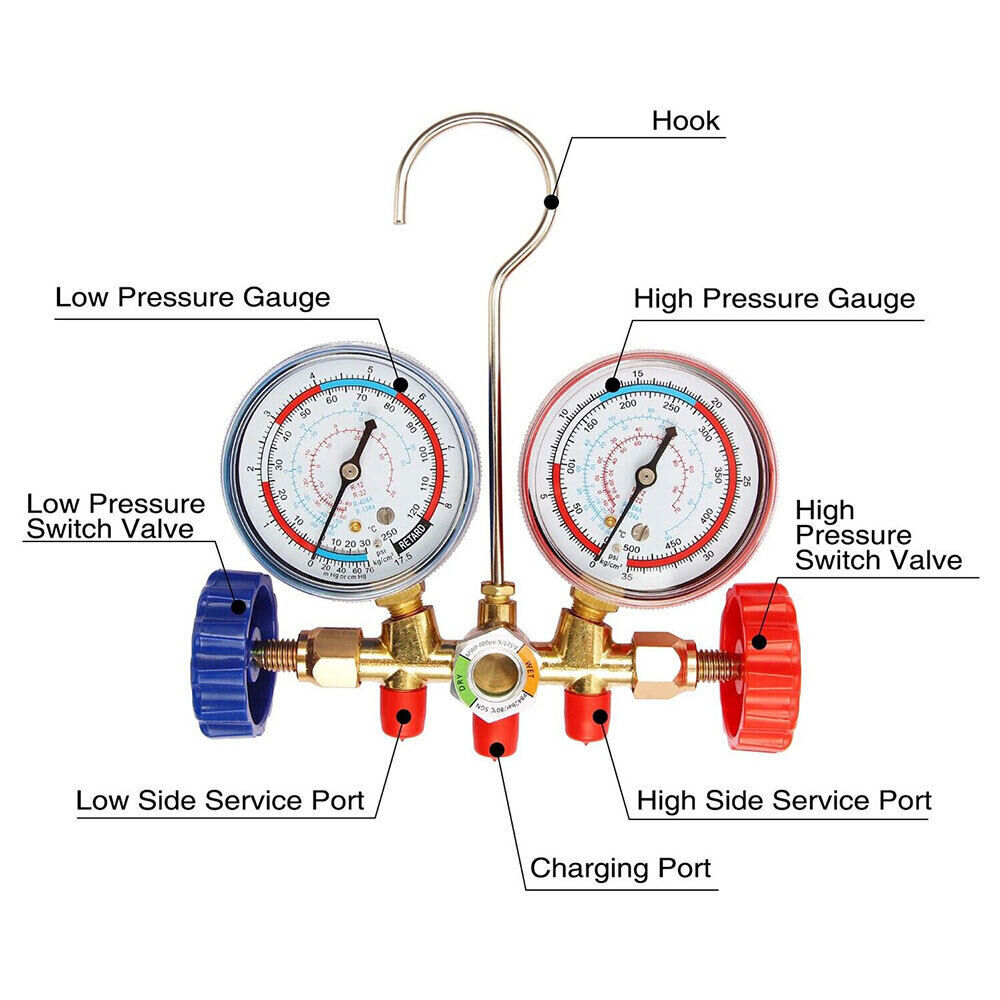 HVAC A/C Car Air Conditioning Refrigerant Recharge Measuring Hose Gas Gauge Kit