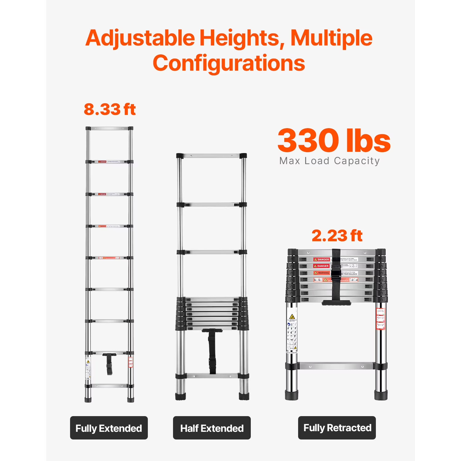 Portable 9-Step Retractable Telescopic Ladder for Home RV Loft Daily Use