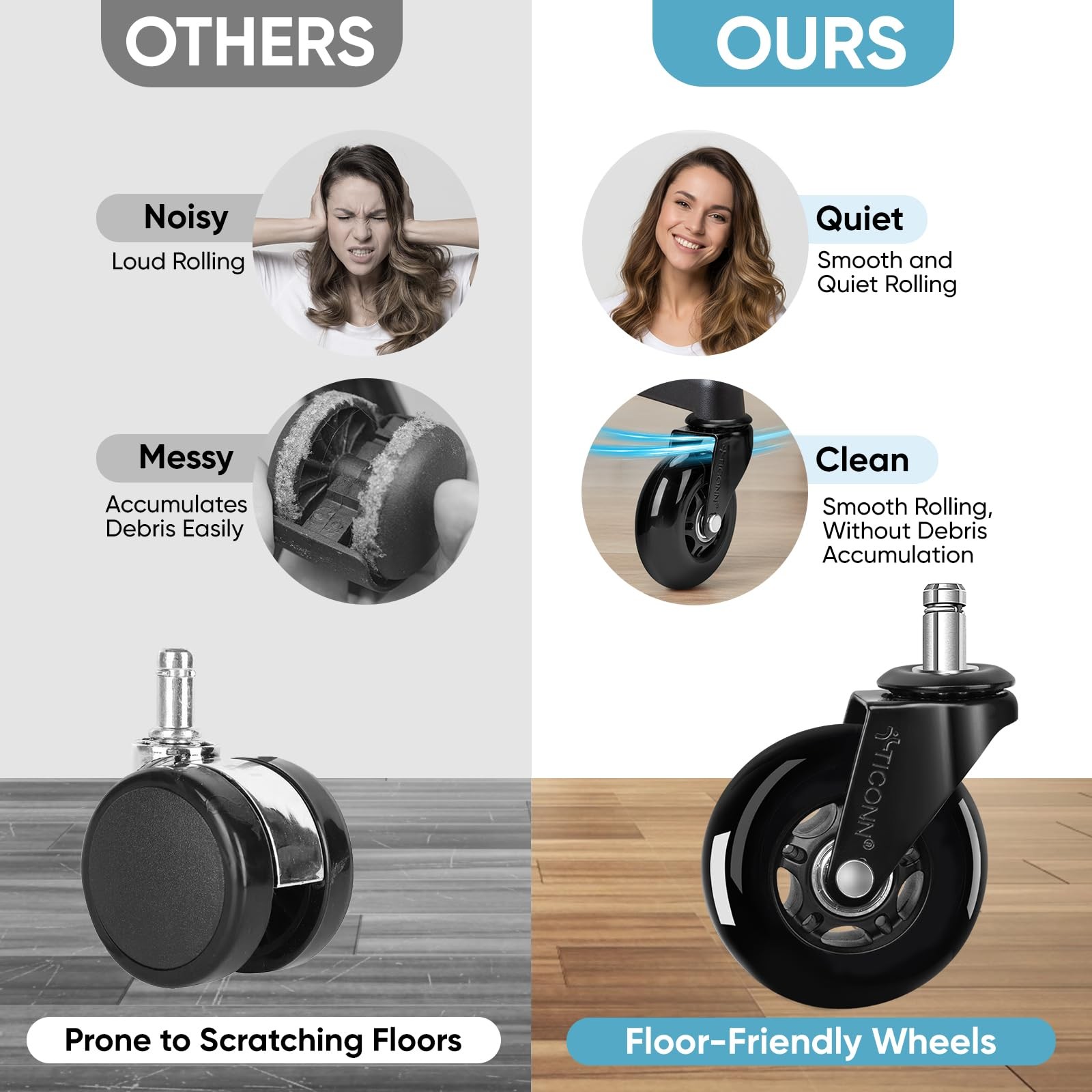 Office Chair Caster Wheels Set of 5 for Tile, Hardwood Floors and Carpets, Un…