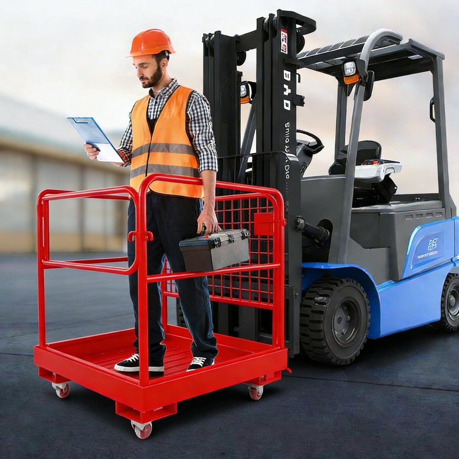 1200lbs Forklift Safety Cage Heavy Duty Collapsible 36″ x 36″ Steel Man Basket