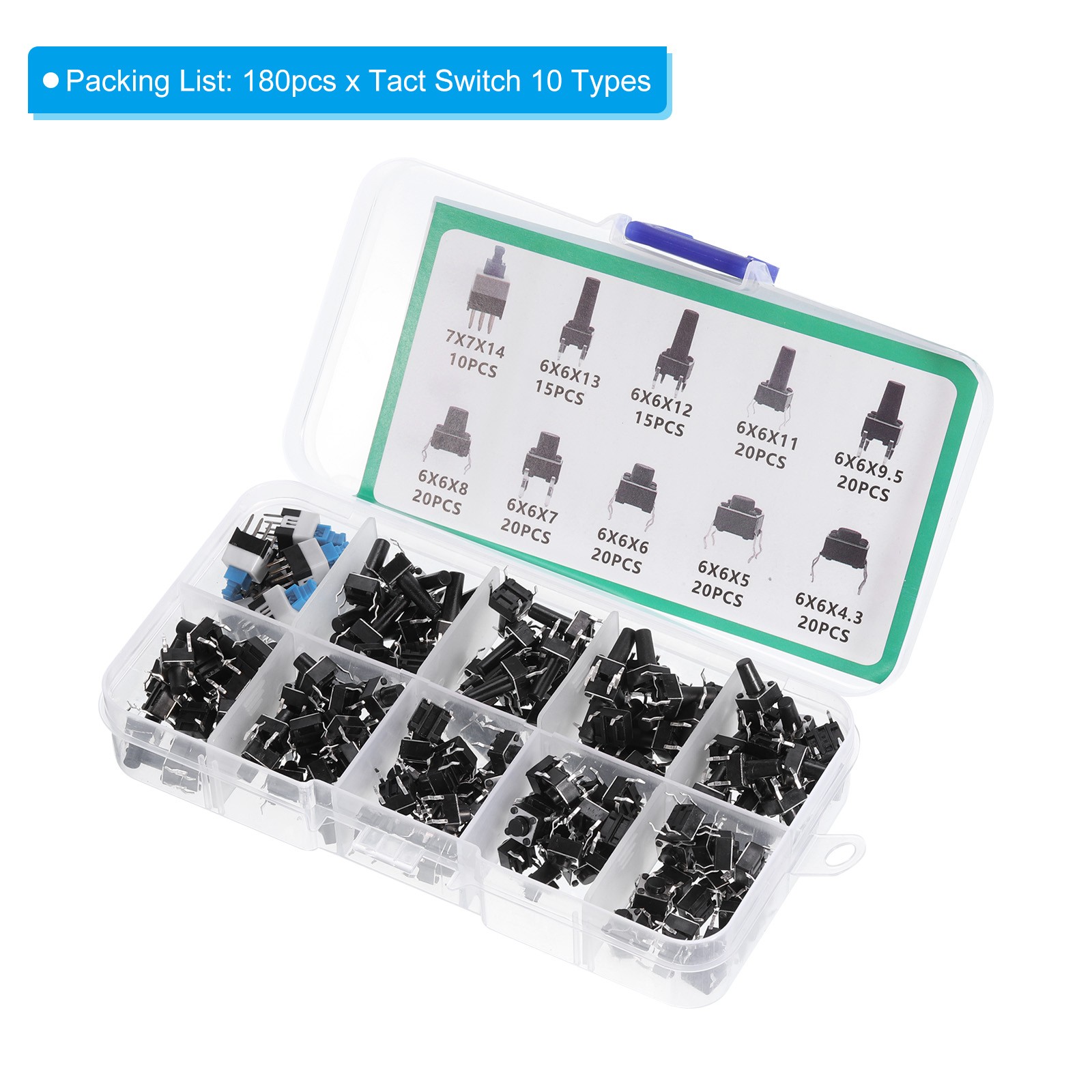 180Pcs Micro Momentary Tact Switch Kit Tactile Push Button Switch 10 Types