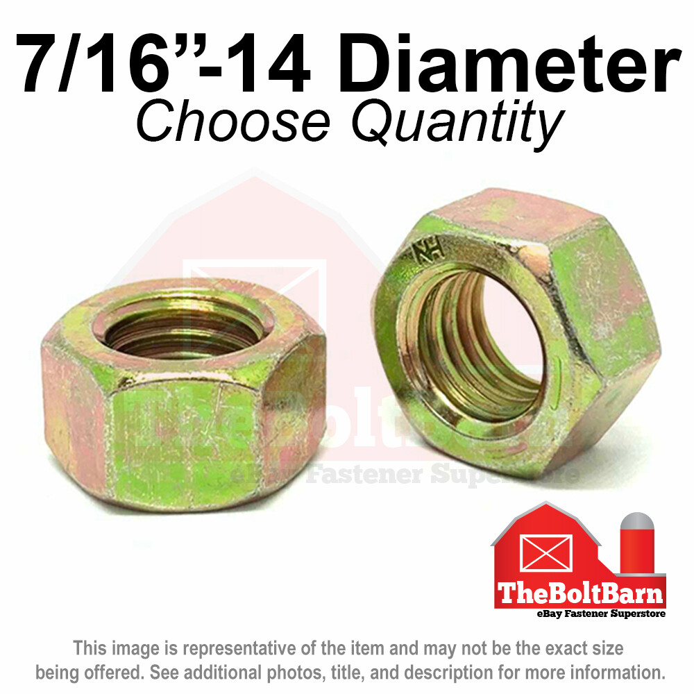7/16″-14 Grade 8 Finished Hex Nuts Zinc Yellow Coarse Thread (Pick Quantity)