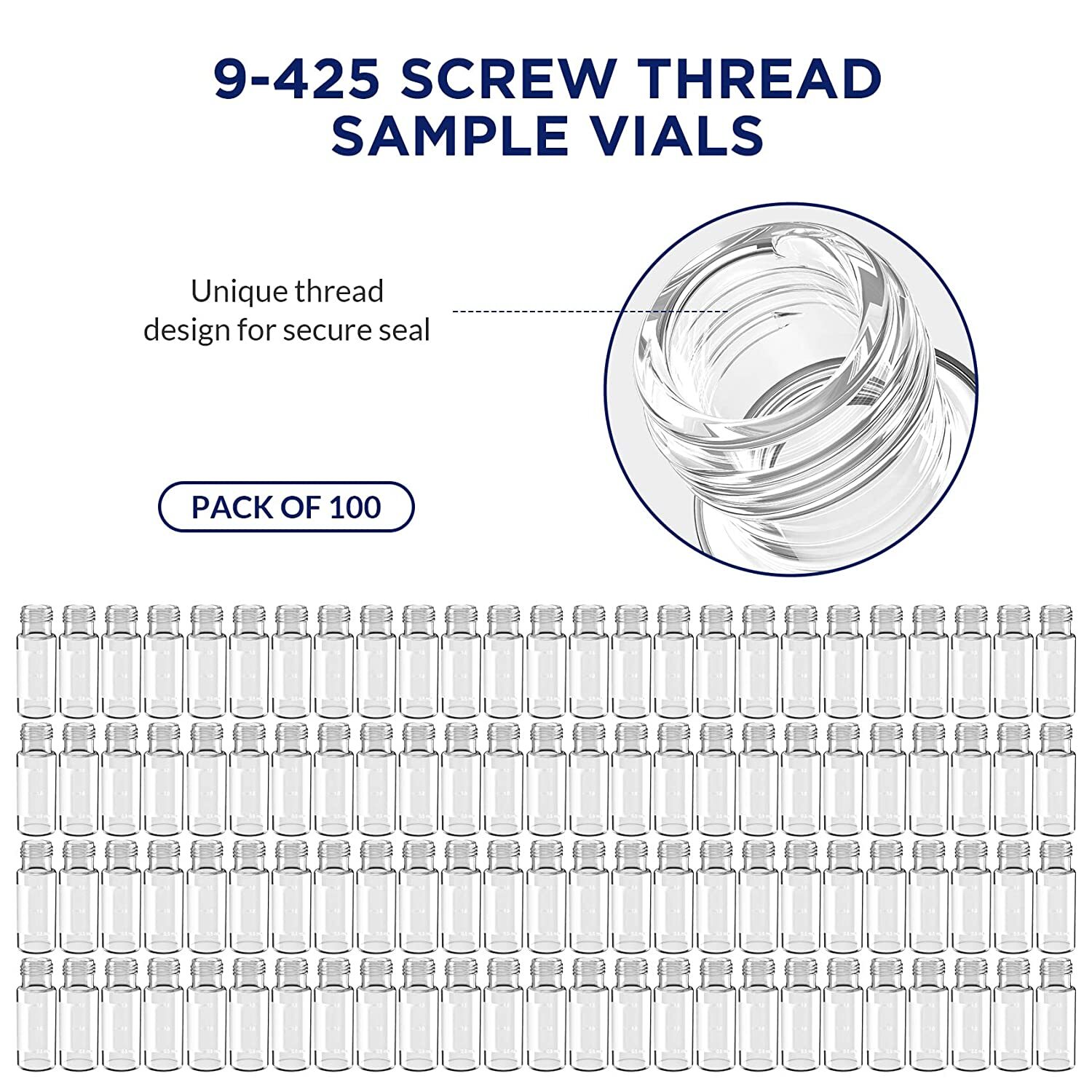 50000PCS 2ml Auto-Sampler Vials 9-425 Clear Glass Bottles Screw Top Writing Area