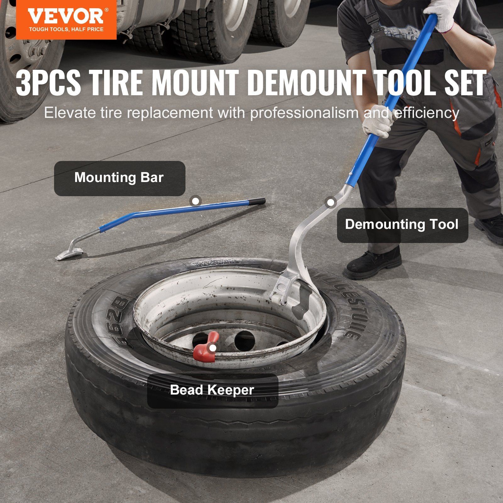 22.5-24.5in Adjustable Radial and Bias Ply Tire Mount/Demount Tool, 3-Pack