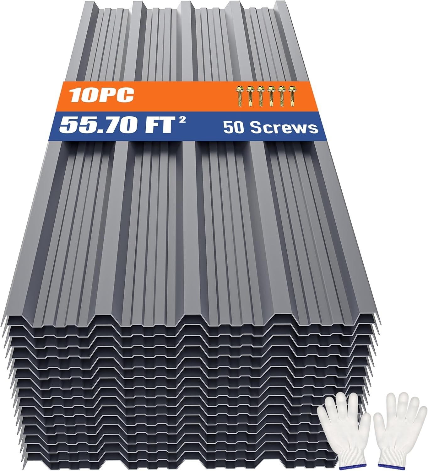 Durable 10-Pack Grey Galvanized Steel Roof Panels – UV & Corrosion Resistant