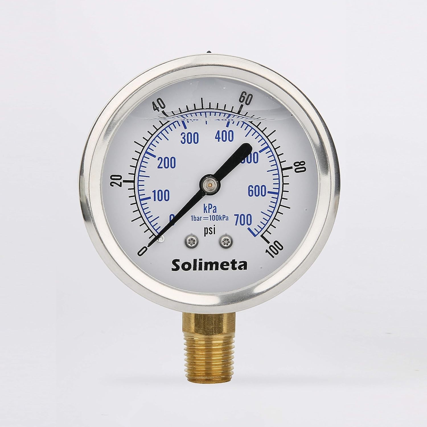 0-100 PSI Water Gas Pressure Gauge, 2-1/2’’ Dial, 304 Stainless Steel, 1/4’’ NPT