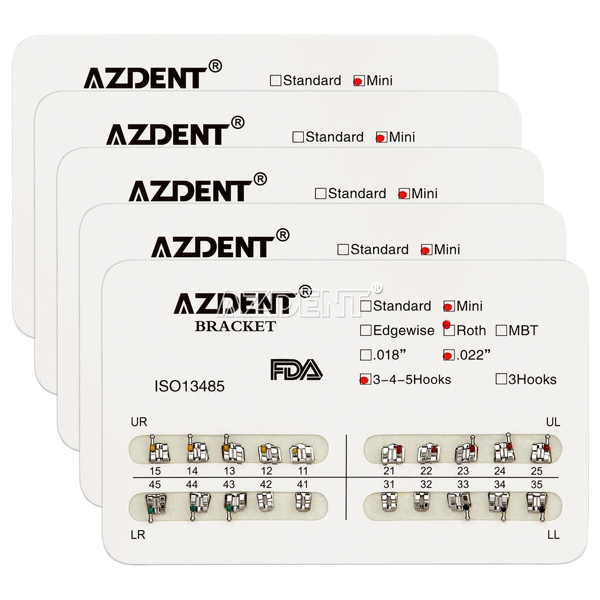 AZDENT Brackets de ortodoncia dental Brackets Mini Roth Slot.022 Hooks 3-4-5