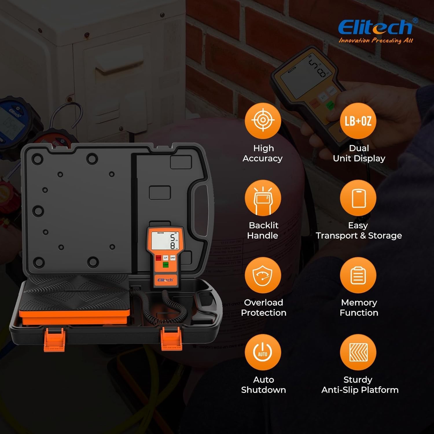 Elitech Digital Refrigerant Charging Weight Scale HVAC Scale 110Lbs LMC-100F