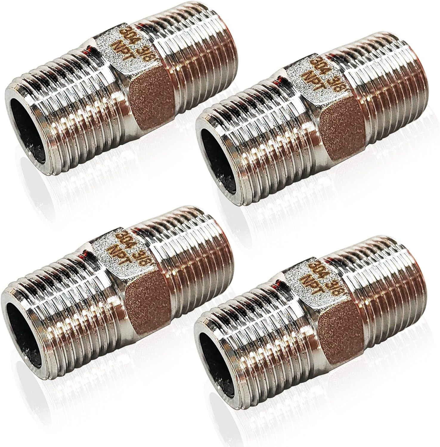 4PCS Hex Stainless Steel Nipple 3/8″NPT Male X 3/8″ NPT Male Pipe Fitting 3/8