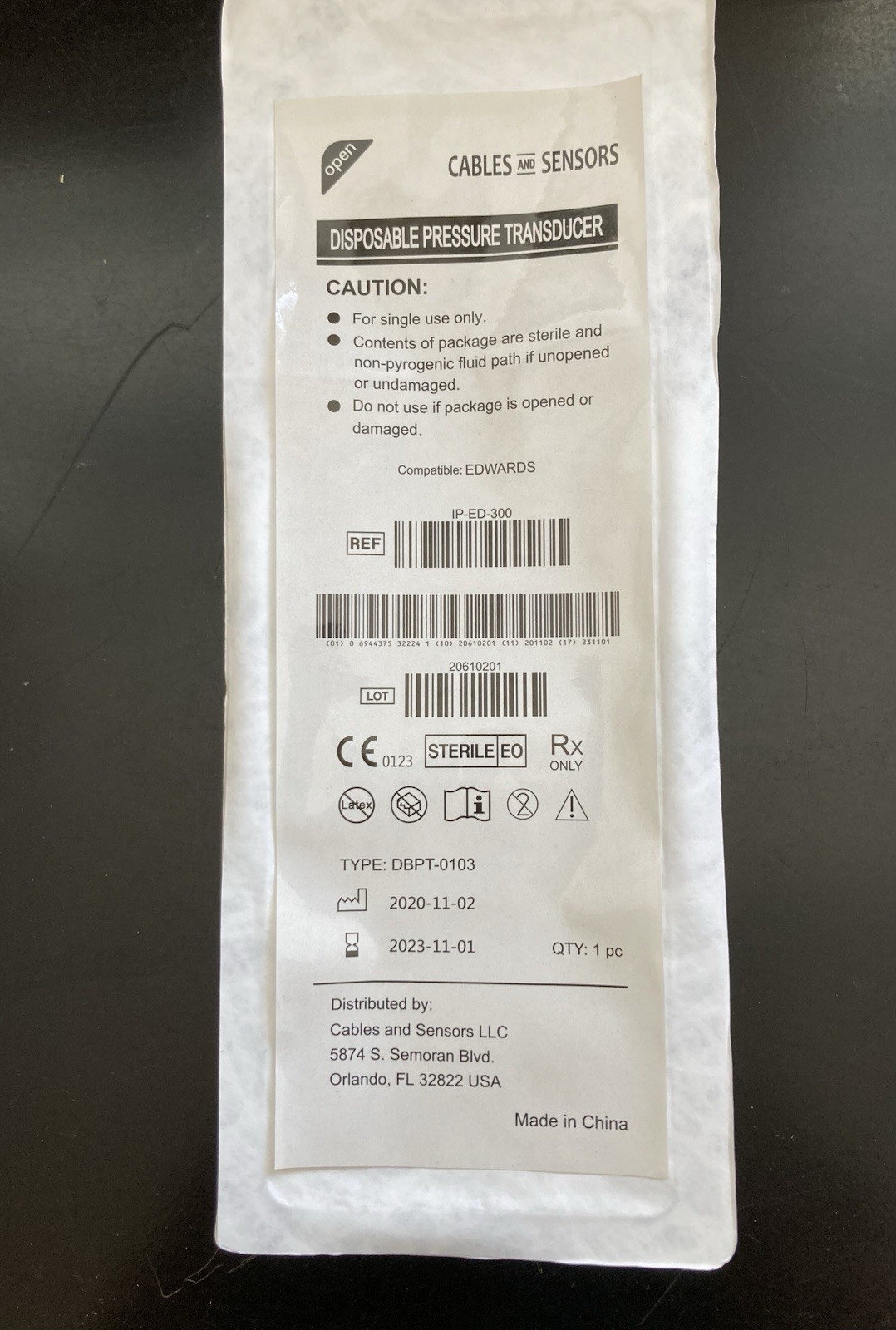 Edwards Truwave Compatible Disposable Transducer IP-ED-300, 2 Packs, Exp 11/2023