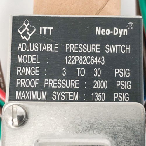 New ITT 122P82C6443 Adjustable Pressure Switch 3-30psig 125/250VAC 11A – No Box
