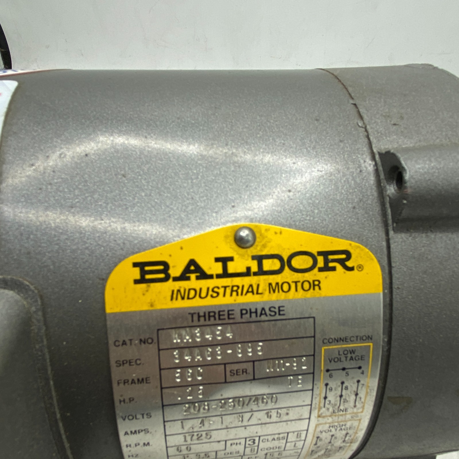 BALDOR KM3454 INDUSTRIAL MOTOR THREE PHASE 1725RPM 60HZ 208-230/460 VOLTS