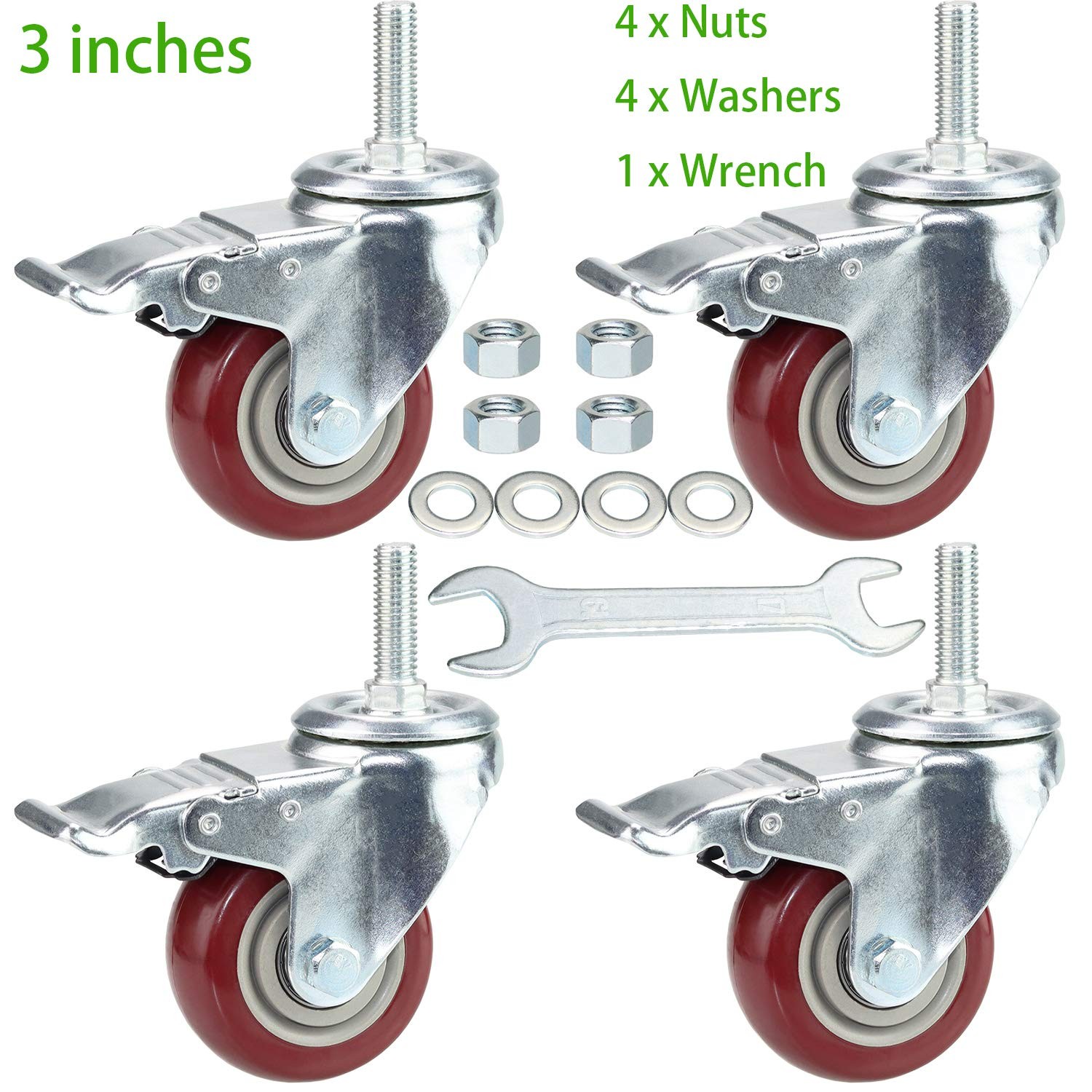 3 Inch Swivel Stem Casters Heavy Duty American Size Unc 1/213×11/2 Stem Thread