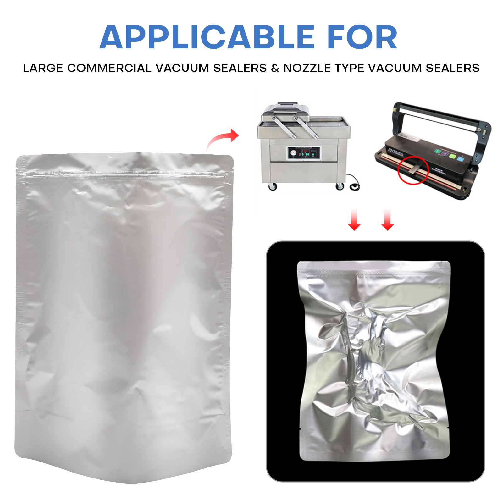 50/100 Mylar Stand-Up Food Storage Bags Resealable 9mil w/300cc Oxygen Absorbers