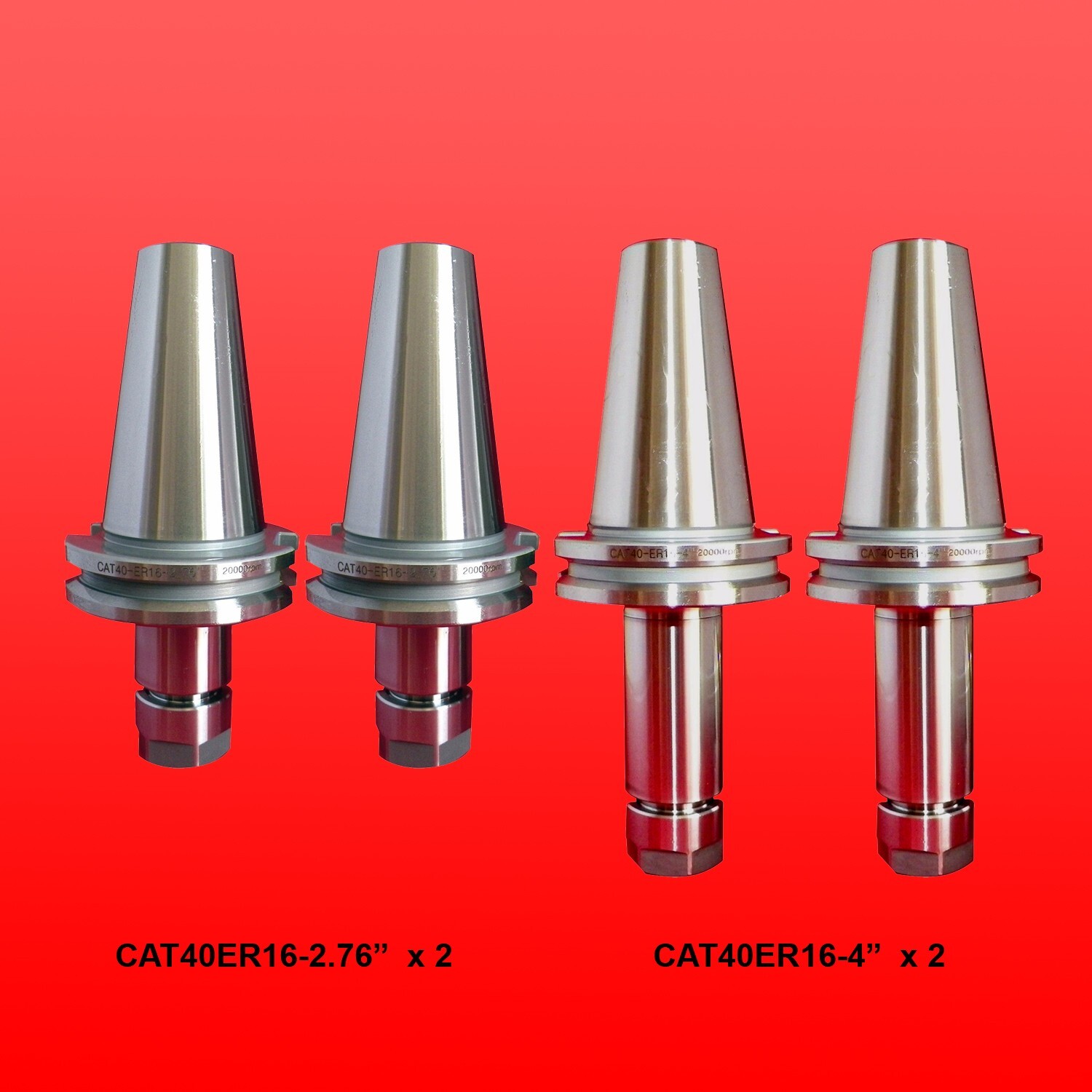 CAT40 ER16 Collet Chucks 4 Pcs w Proj. 2.76″-4″ Balanced G2.5 @20,000 RPM Prime