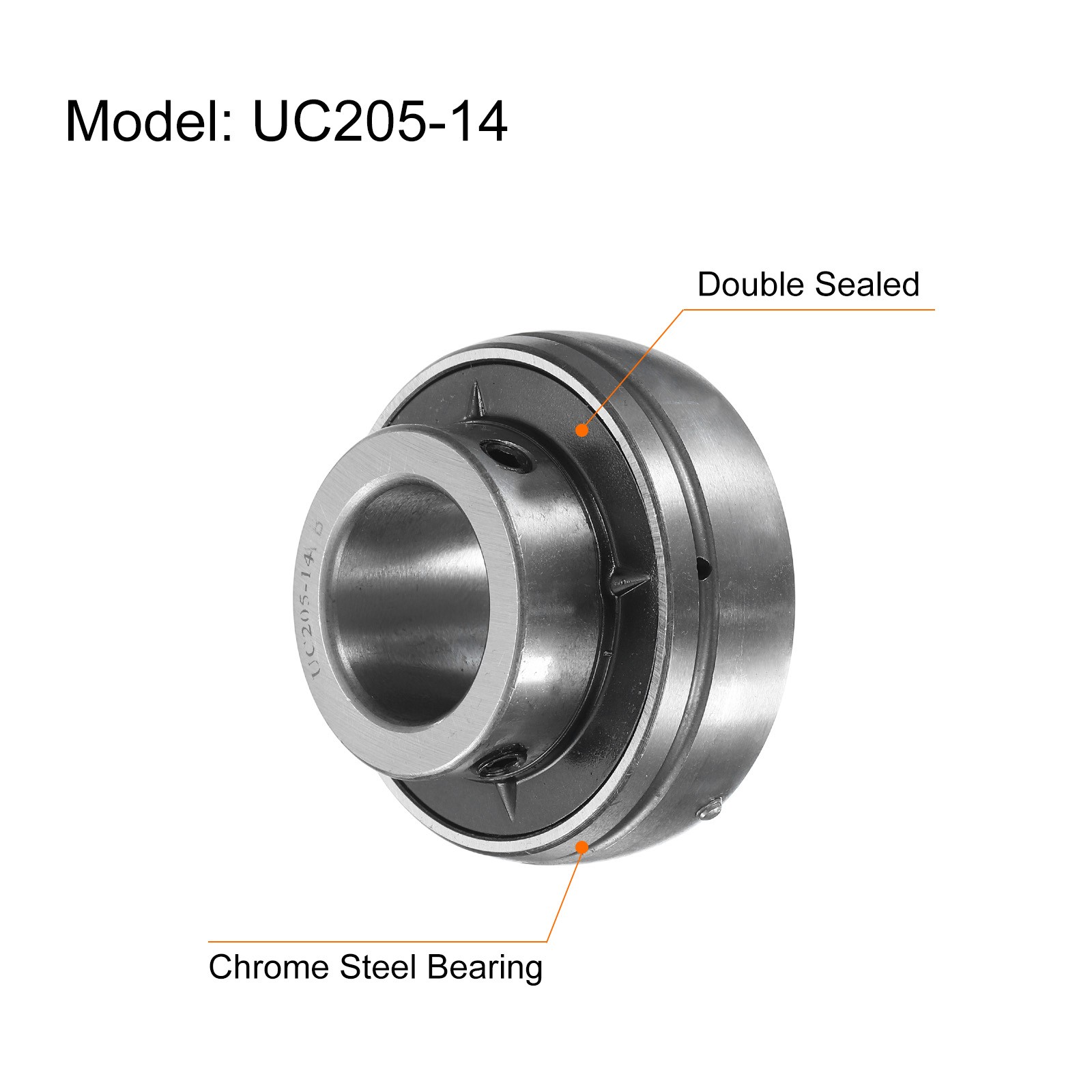 2pcs Ball Bearing Insert Chrome Steel Gcr15 UC205-14 Bore 7/8″ Set Screws