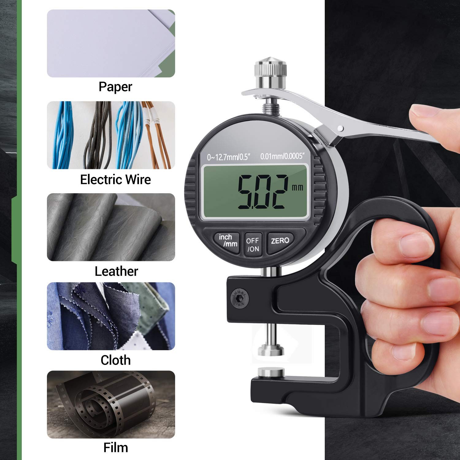 Digital Thickness Gauge 0.5 Inch/12.7mm 0.0005 Inch/0.01mm Metric Meter Tool