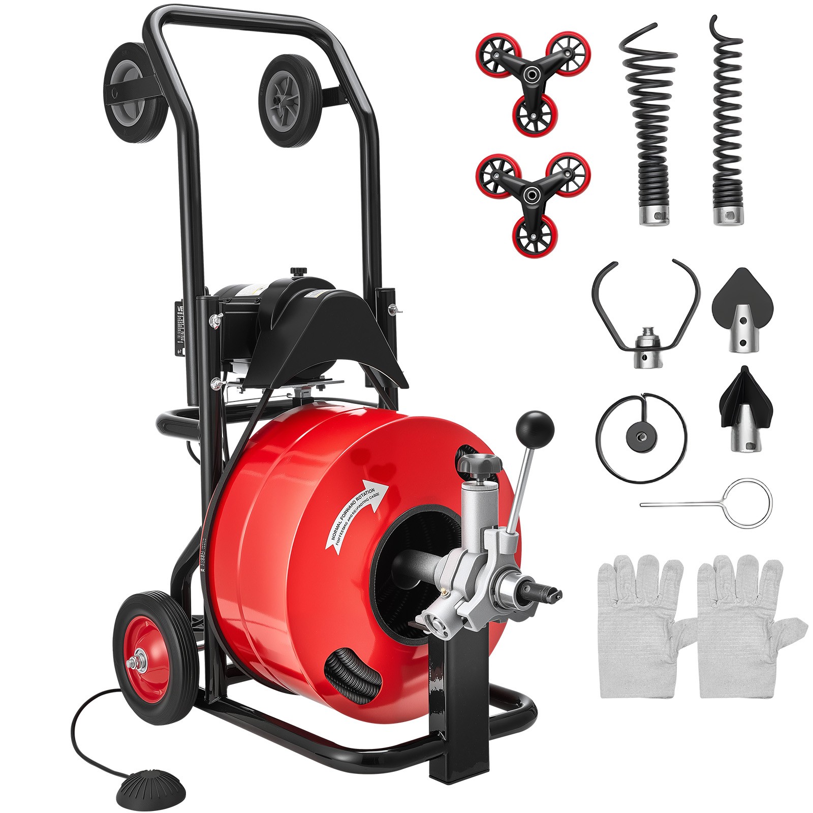 VEVOR Drain Cleaner Machine 100FT x 3/4Inch Auto Feed Sewer Auger & Multi Wheels