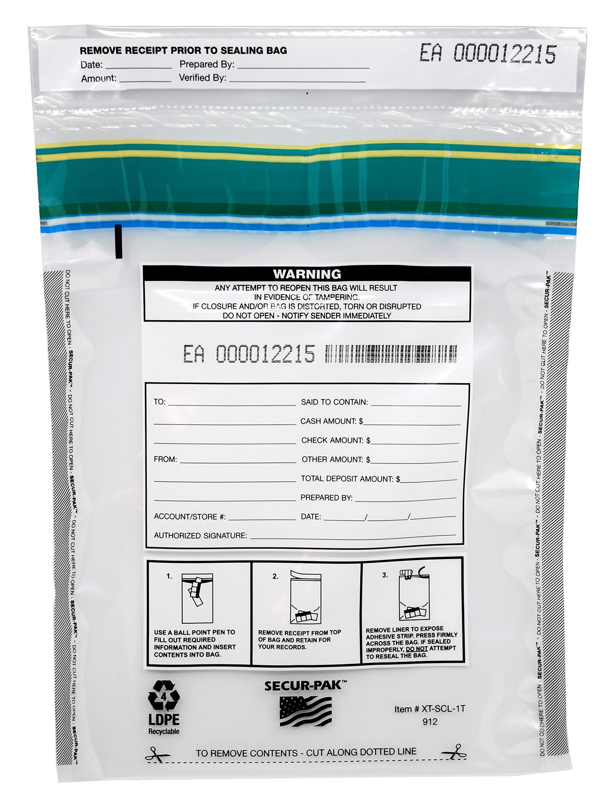 Secur-Pak Deposit Bags with Pocket – Pack of 100 – Premium, 9″ x 12″, clear