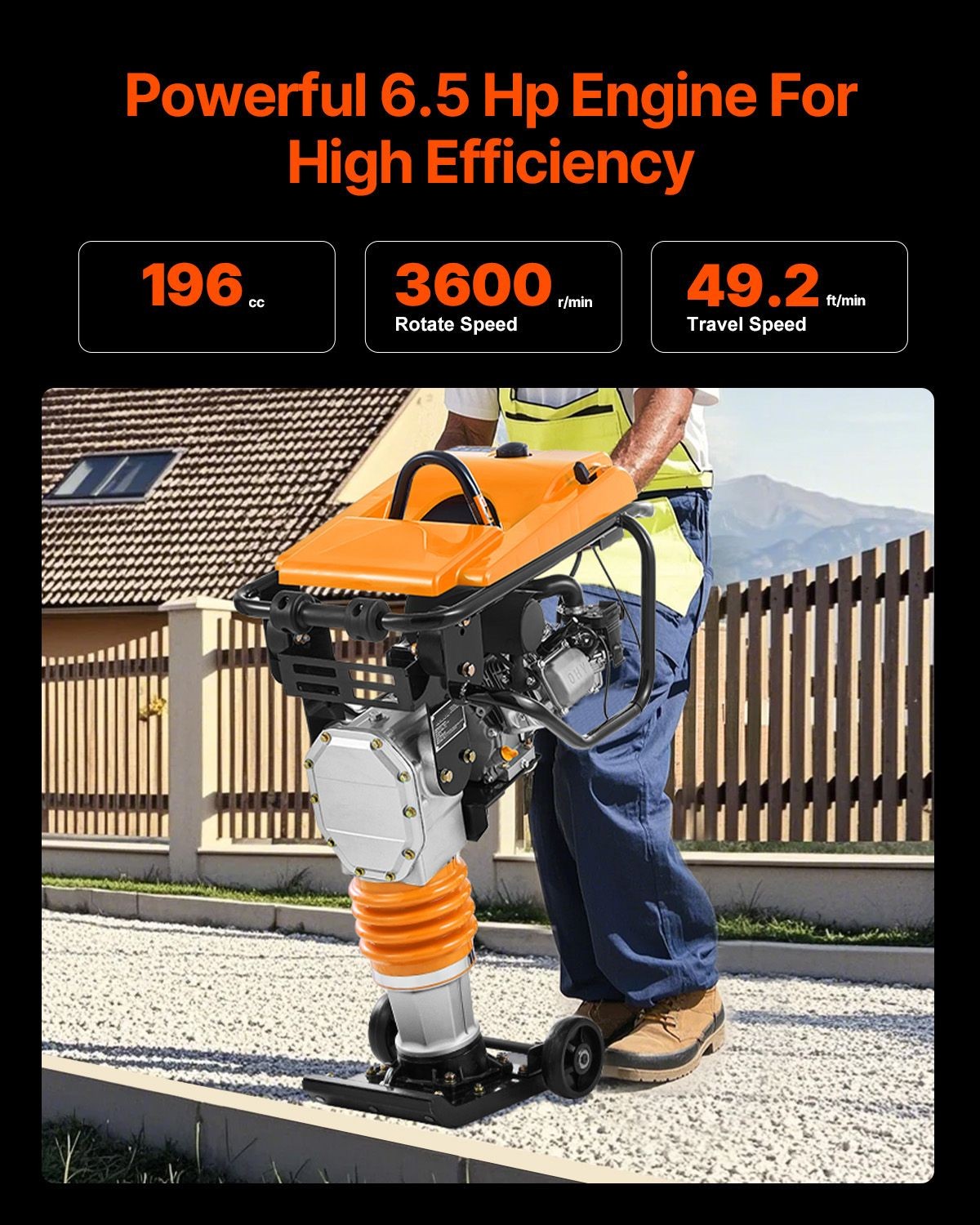6.5 HP Vibratory Rammer 3600lb Impact Force 26in Depth