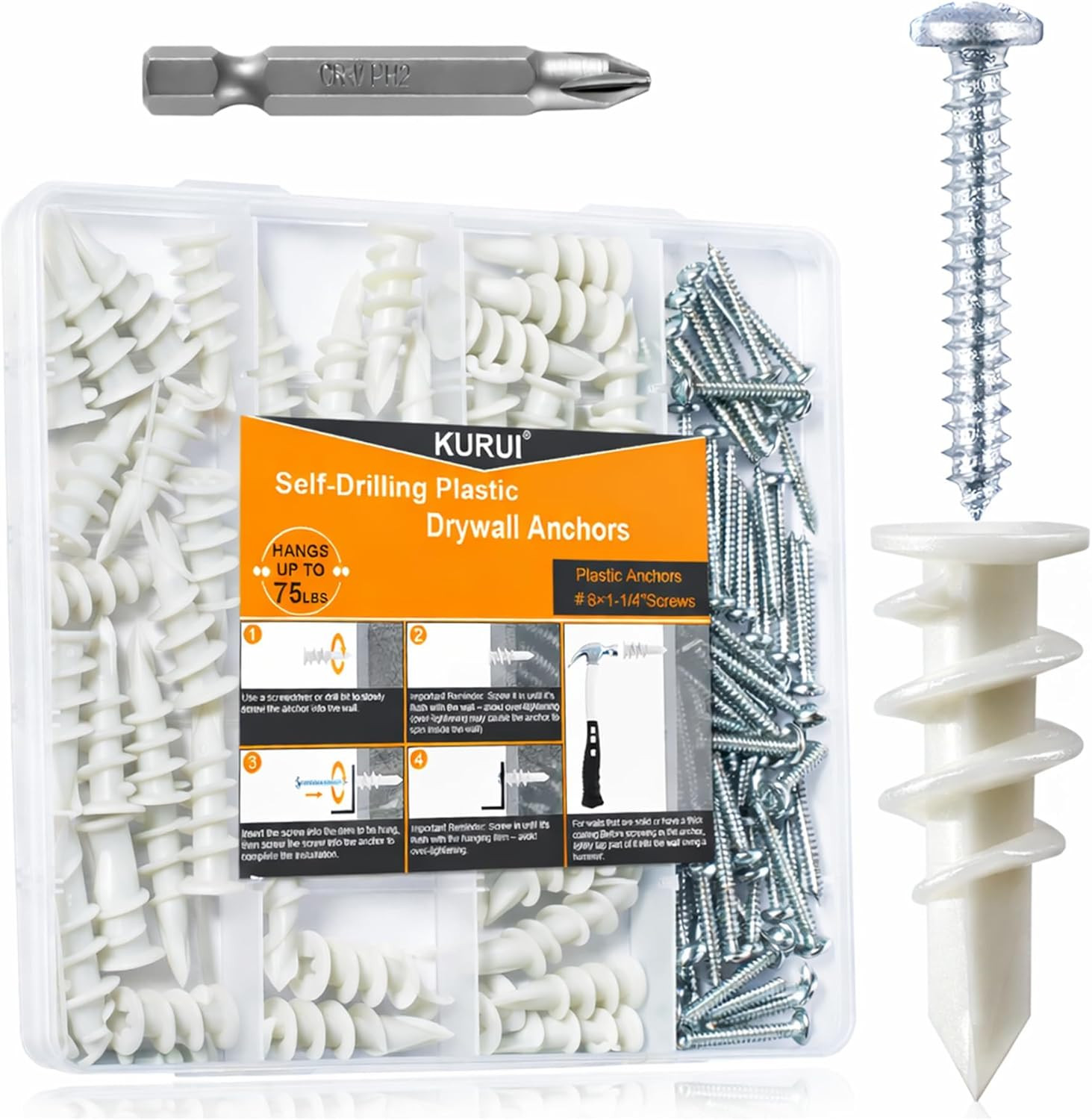 140Pcs #8 Self Drilling Drywall Anchors with Screws Kit, Heavy Duty Dry Wall Anc