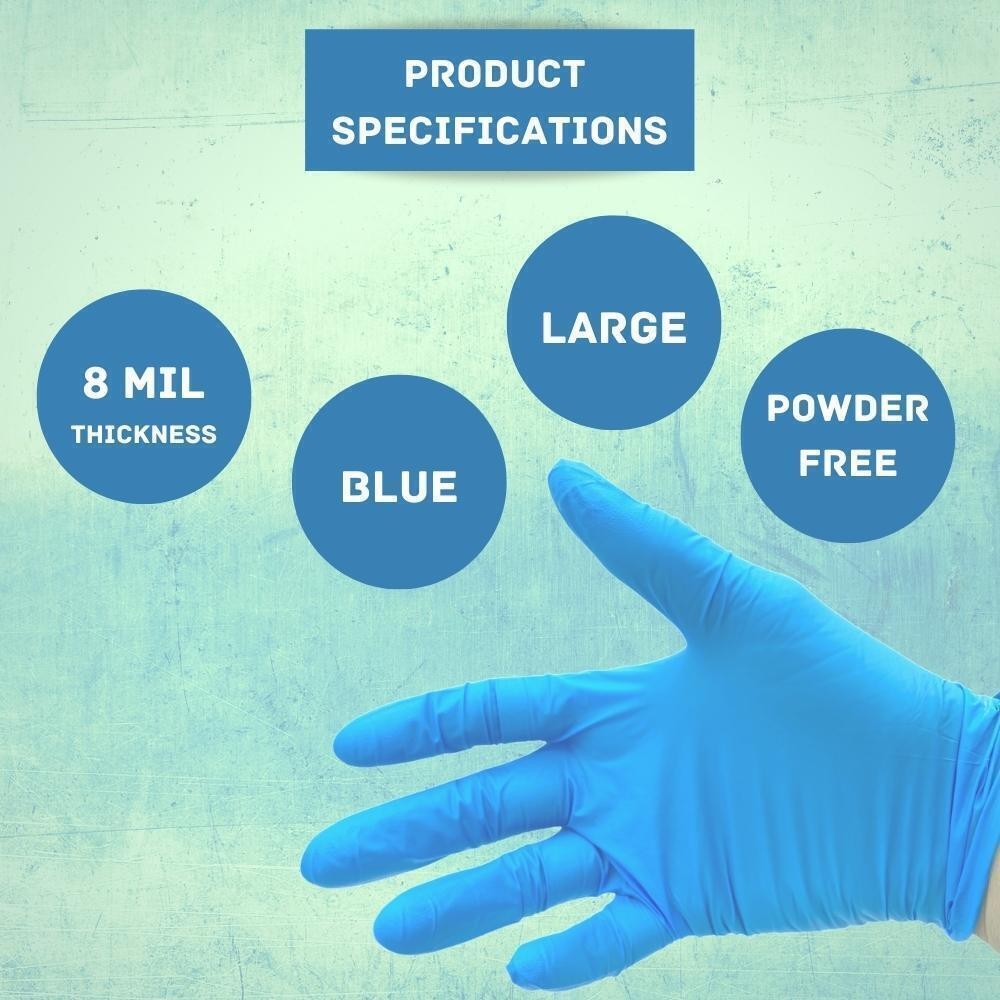 8 MIL Textured Blue Nitrile Exam Powder-Free Gloves Non Vinyl 500 Pieces, Large