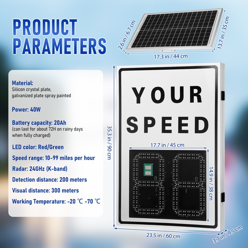 Solar Powered Radar Speed Sign 90*60cm Wireless Speed Display Waterproof IP65
