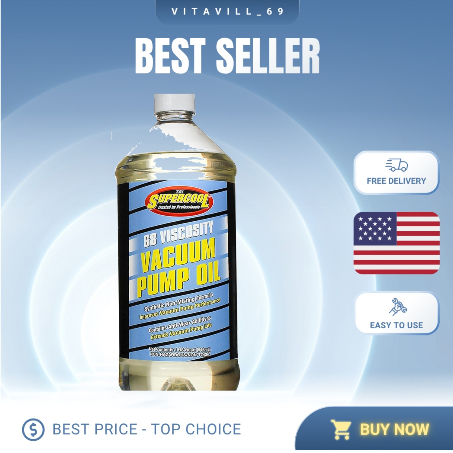Versatile 68 Viscosity Synthetic Oil – 32oz Vacuum Pump Oil for Multiple Brands