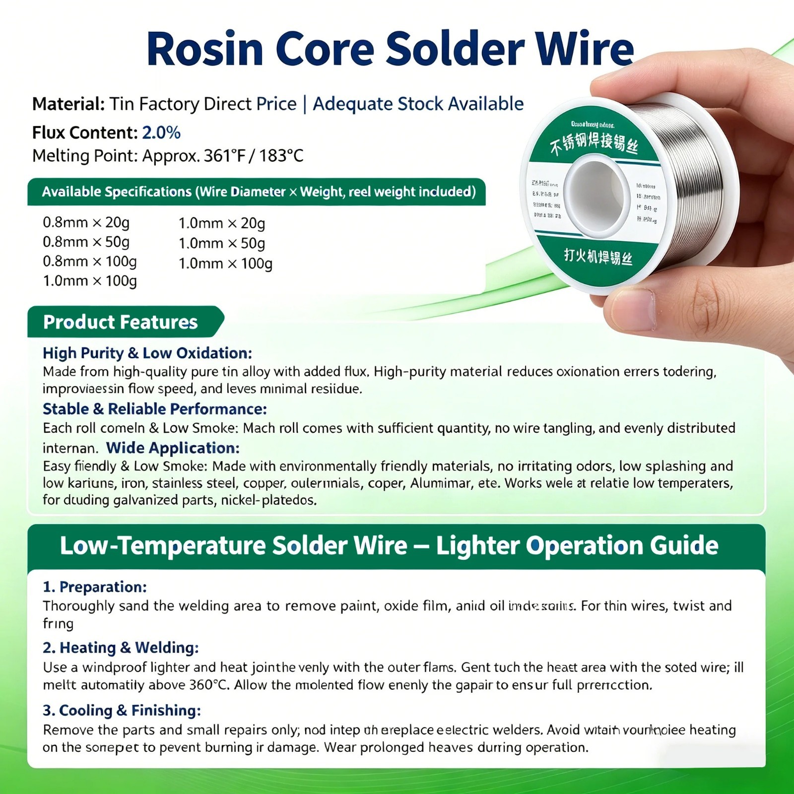 Tin Rosin Core Solder Wire 1.0mm 1.2mm Electrical Soldering Flux Wire