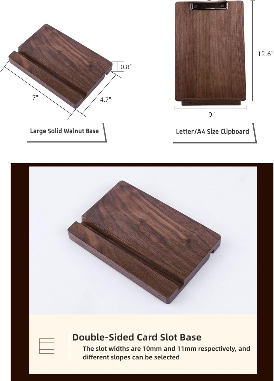Solid Hardwood Walnut Clipboard with Stand Set – Ideal for Menu Display, Receipt