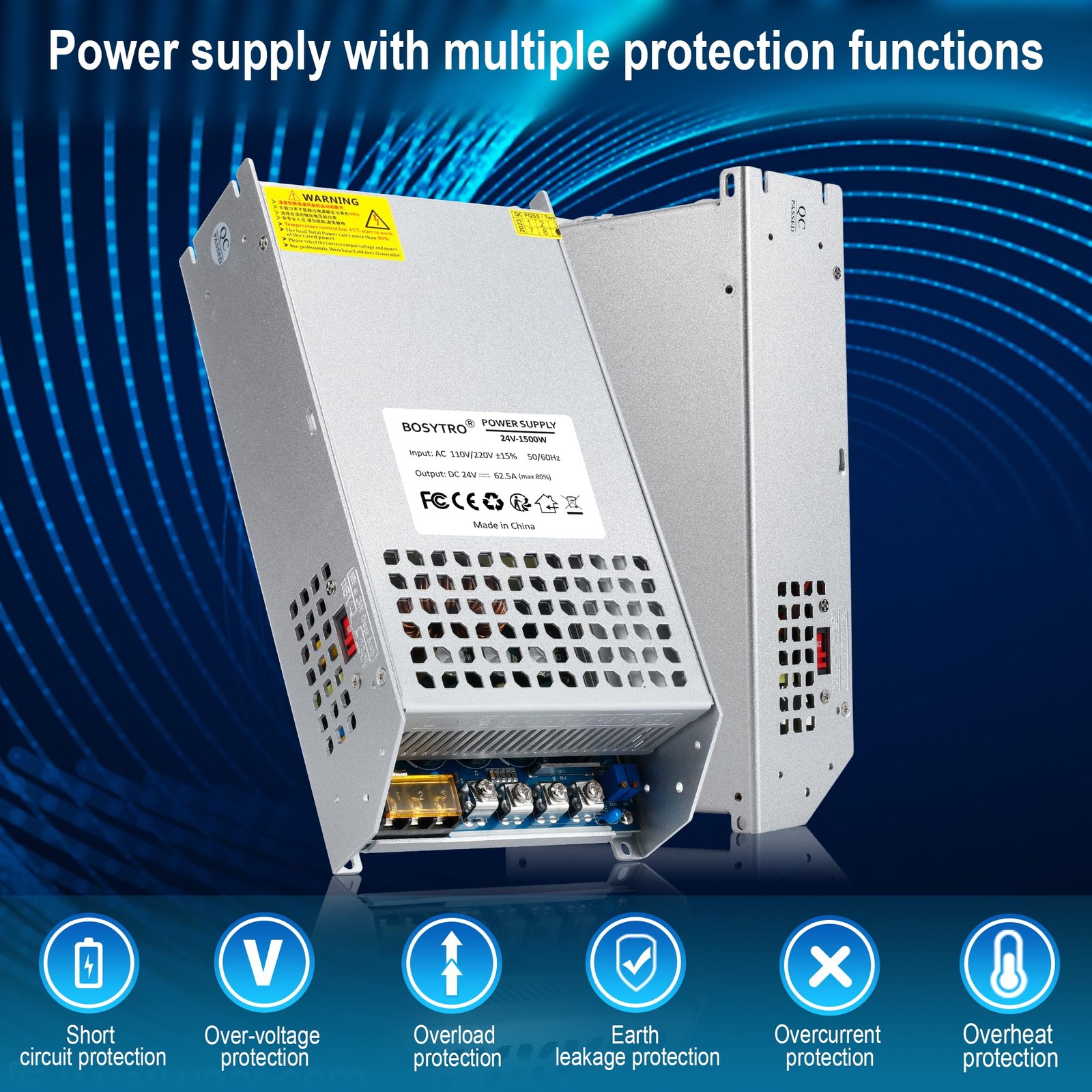 Bosytro 24V 62.5A 1500W Dc Switching Power Supply Adapter Psu Ac 110V / 220V-Dc