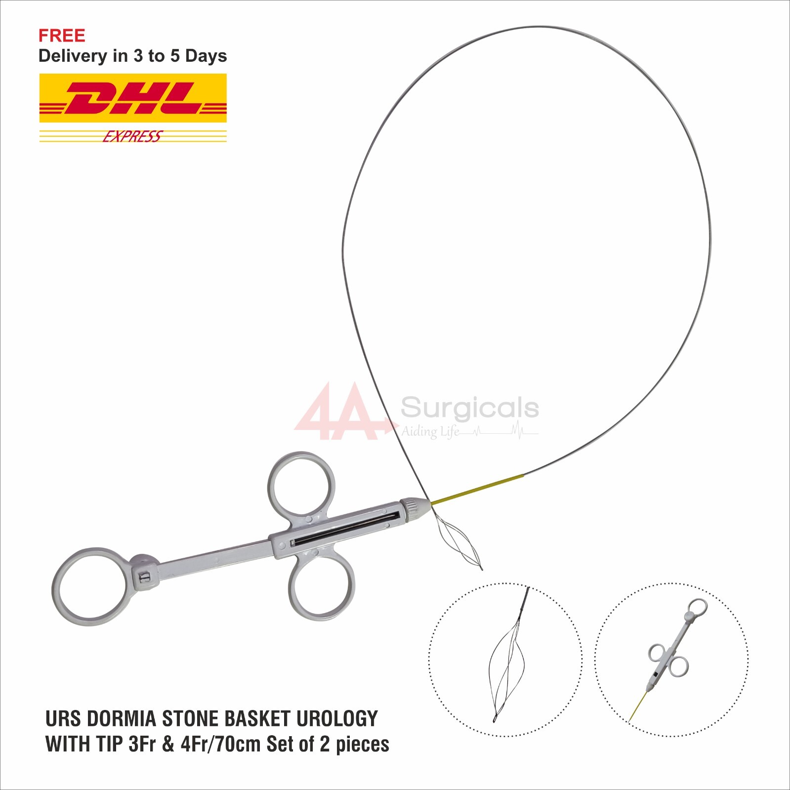4A URS DORMIA STONE BASKET UROLOGY WITH TIP 3Fr & 4Fr/70cm （Set of 2 pieces ）