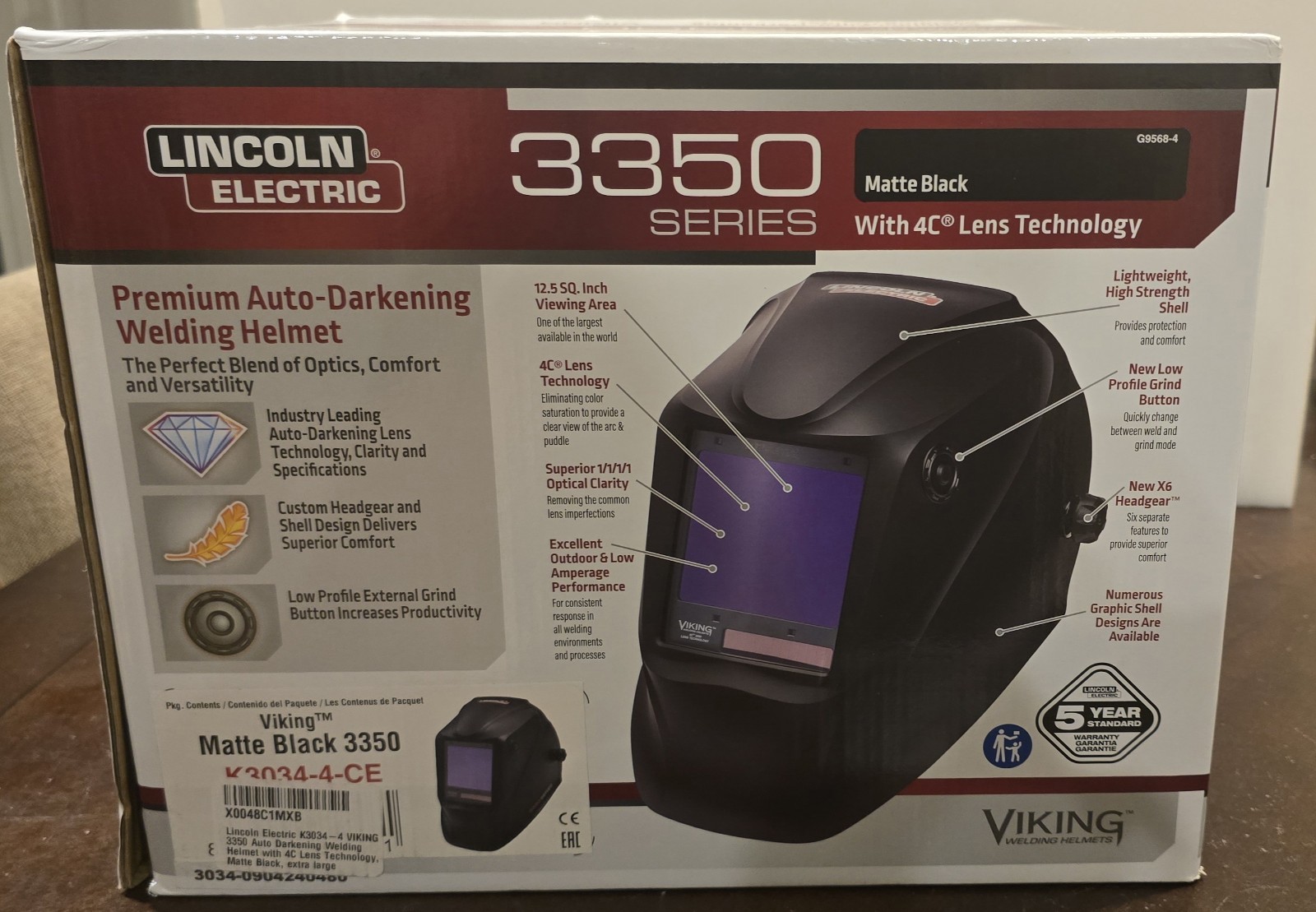 Lincoln Electric K3034-4 VIKING 3350 Auto Darkening Welding Helmet Matte Black