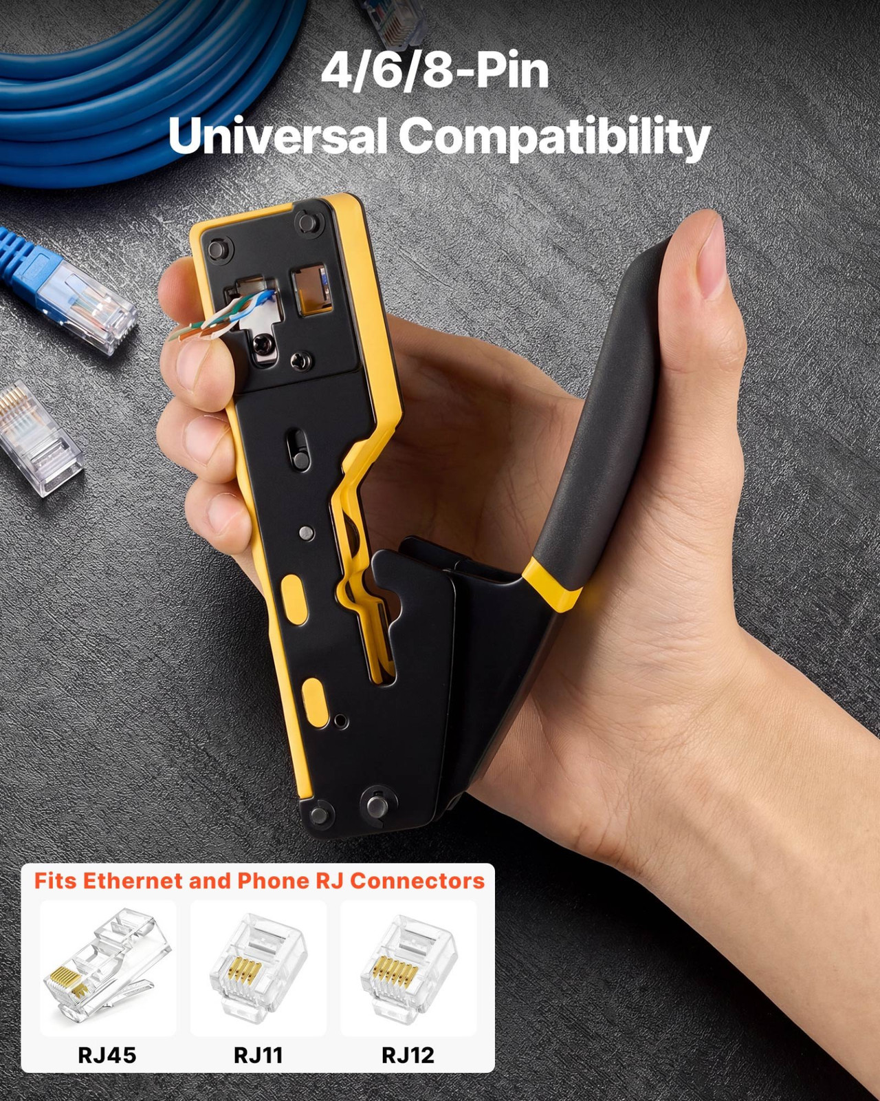 RJ45 RJ11 RJ12 Crimping Tool Kit Ethernet Crimper w/ Tester Plugs