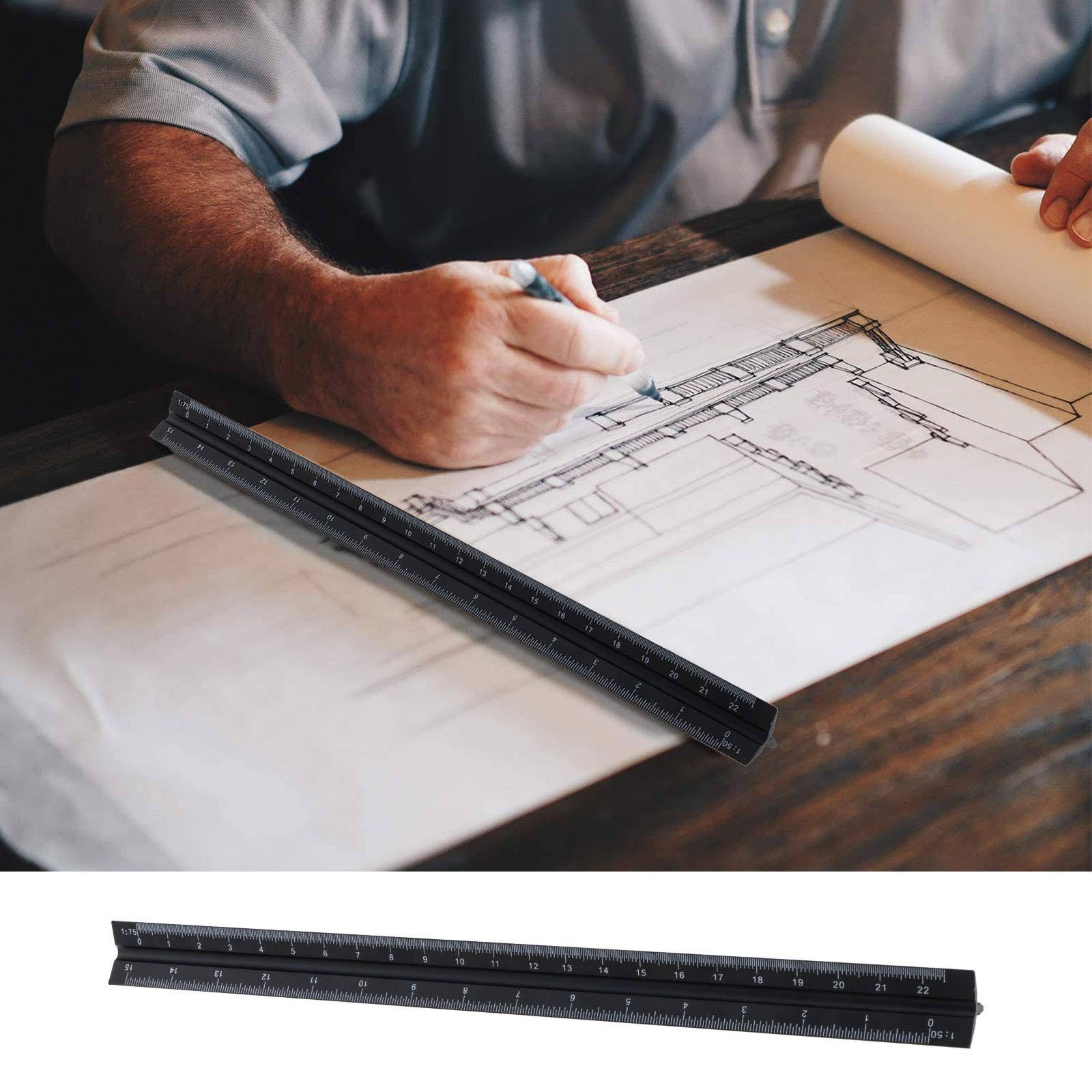 Triangular Ruler, 30 Inches, Black Aluminum Alloy, Metric Ruler 120, 12…