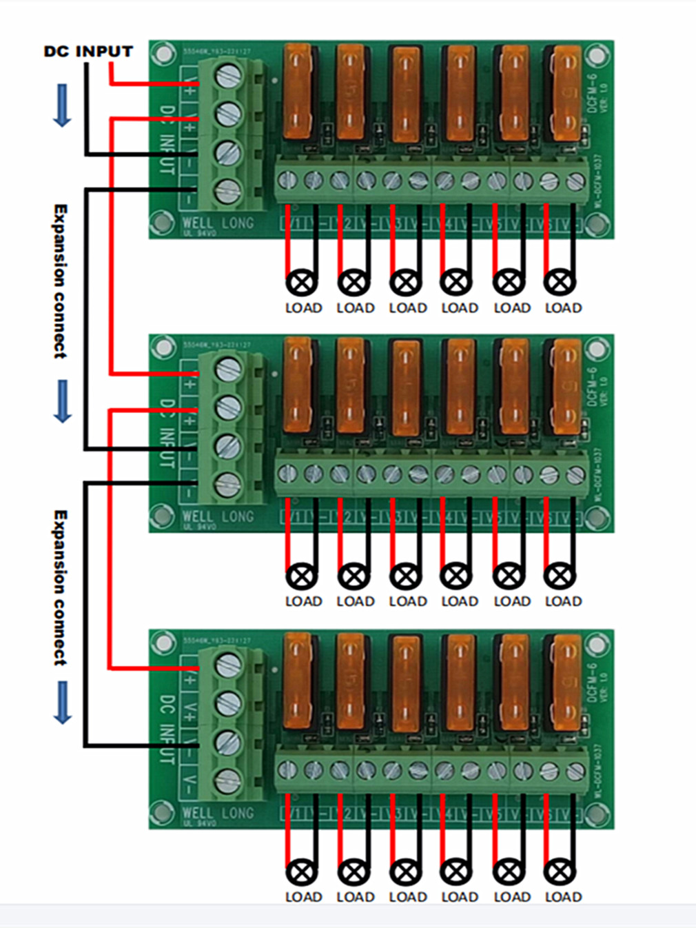 6 Position DIN Rail Mount DC Power Fuse Distribution Strip Module