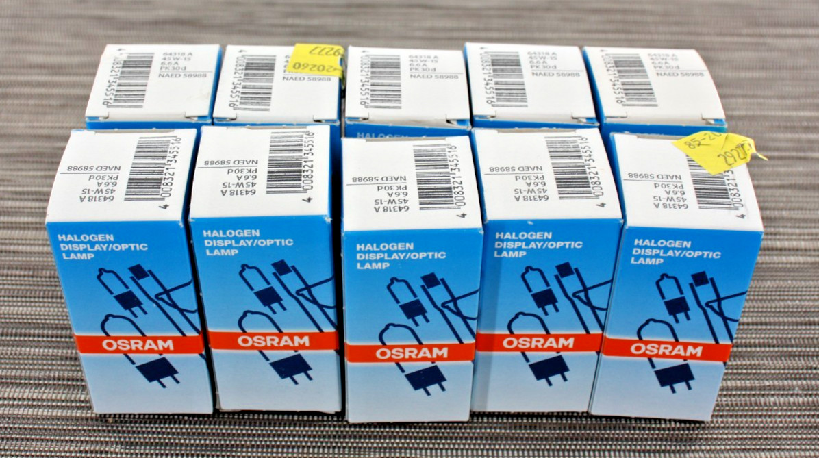 Qty 10 OSRAM 6.6A 64318 A PK30D, 45W Current Controlled Halogen Airfield Lamps