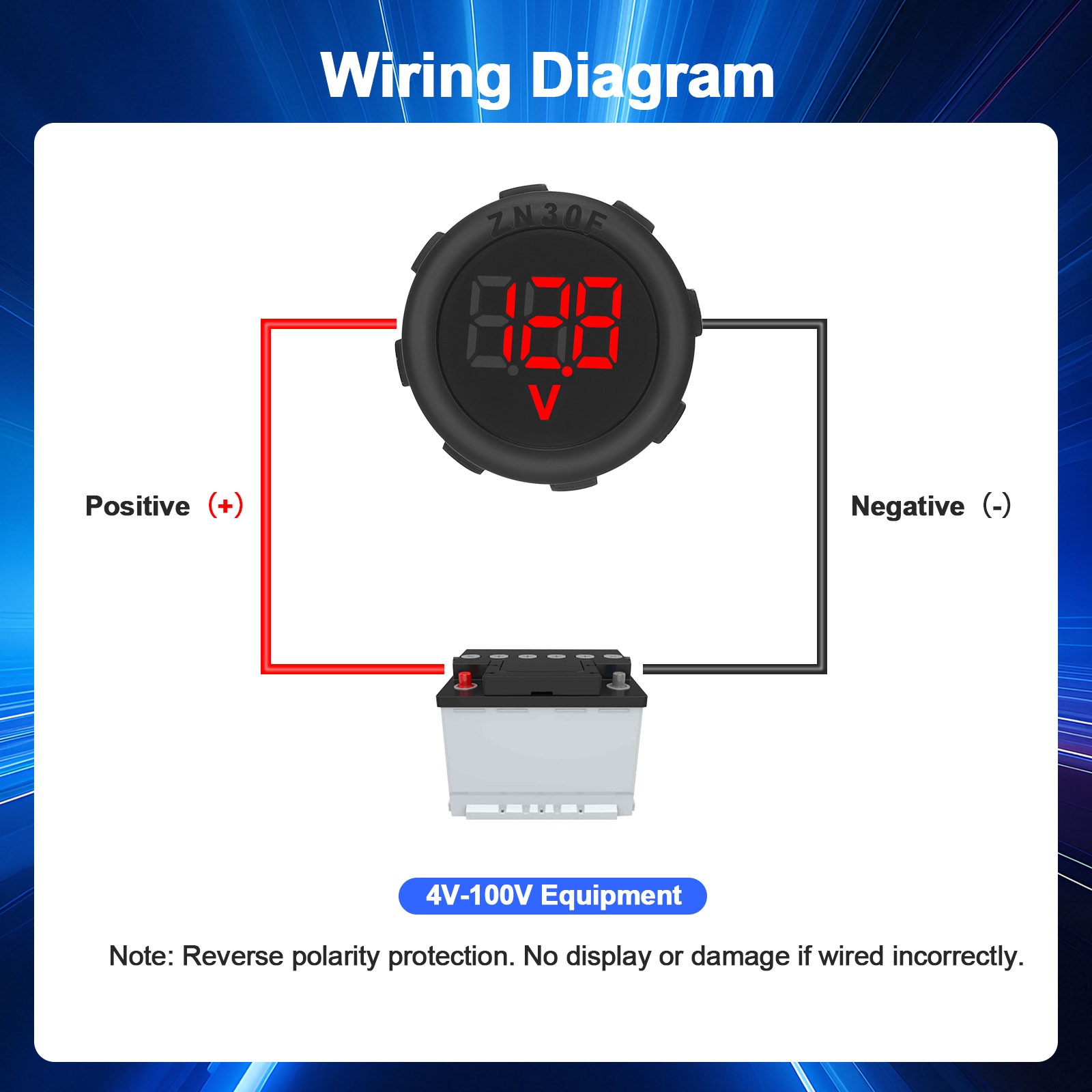 2Pcs Digital Voltage Gauge DC 4V–100V LED Meter w/ Waterproof for Car Motorcycle