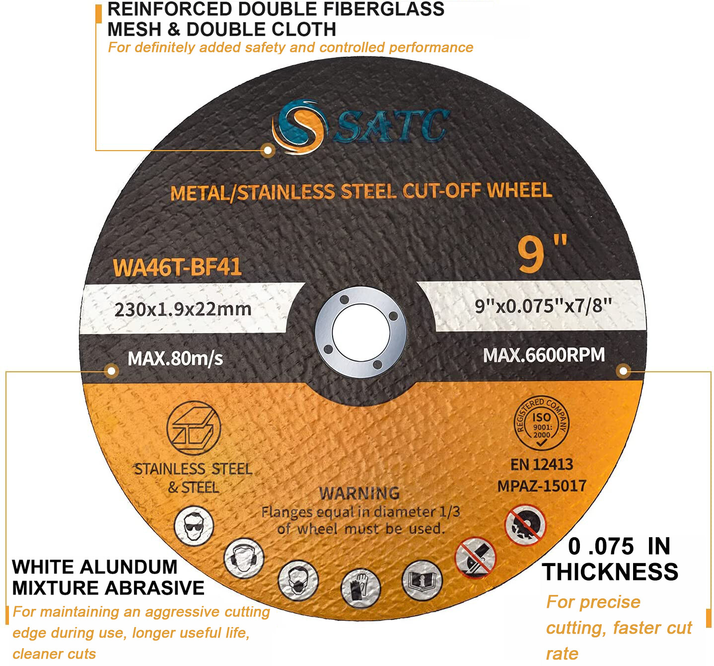 10 Pack 9″ x .075″ x 7/8″ Cut-off Wheels Metal Cutting Wheel 9Inch Cutting Discs
