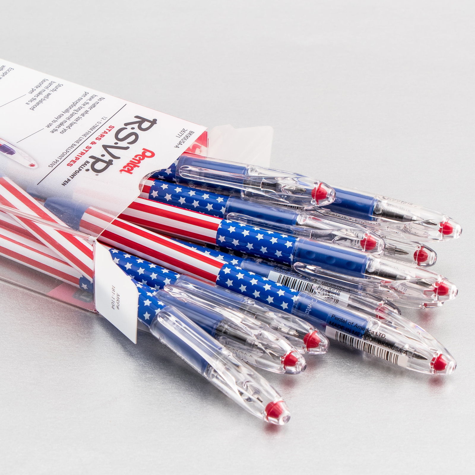 Box of 12 Pens 0.7mm Ballpoint Pen Stars and Stripes Flag Inspired
