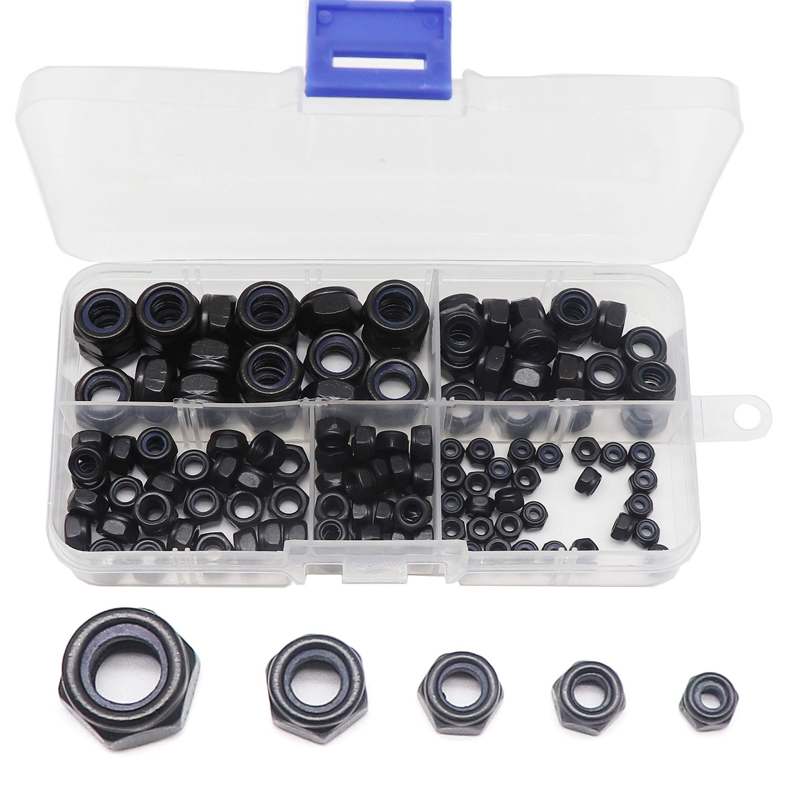 binifiMux 130Pcs Black Nylon Inserted Hex Self Locking Nuts Assortment Kit,M3…