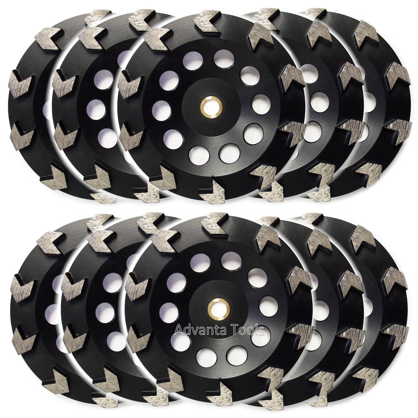 Pack of 10, 7” Arrow Segment Concrete Grinding Cup Wheel with 25/30 Grit Diamond