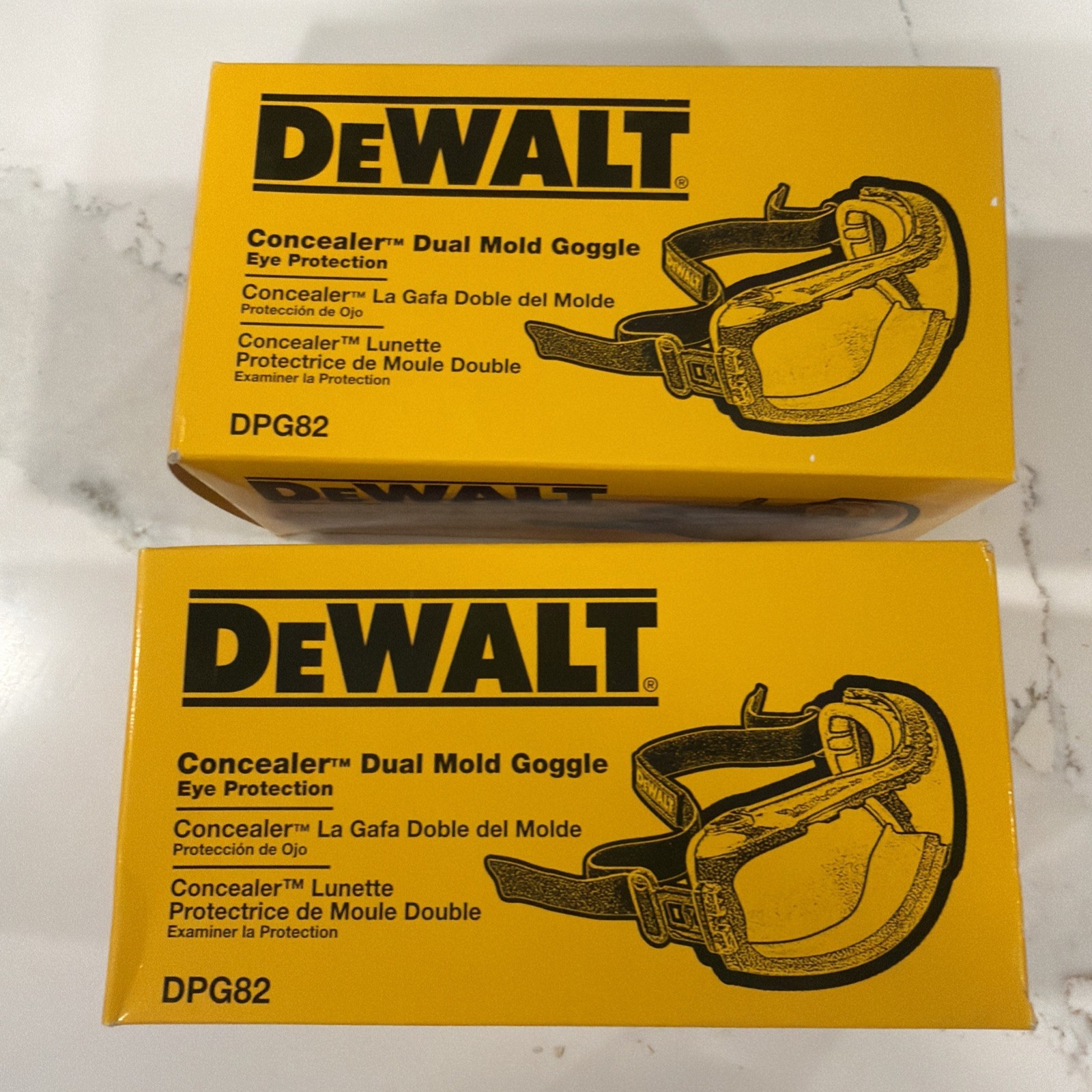 Two (2) Dewalt DPG82 Concealer Anti-Fog Dual Mold Safety Goggles