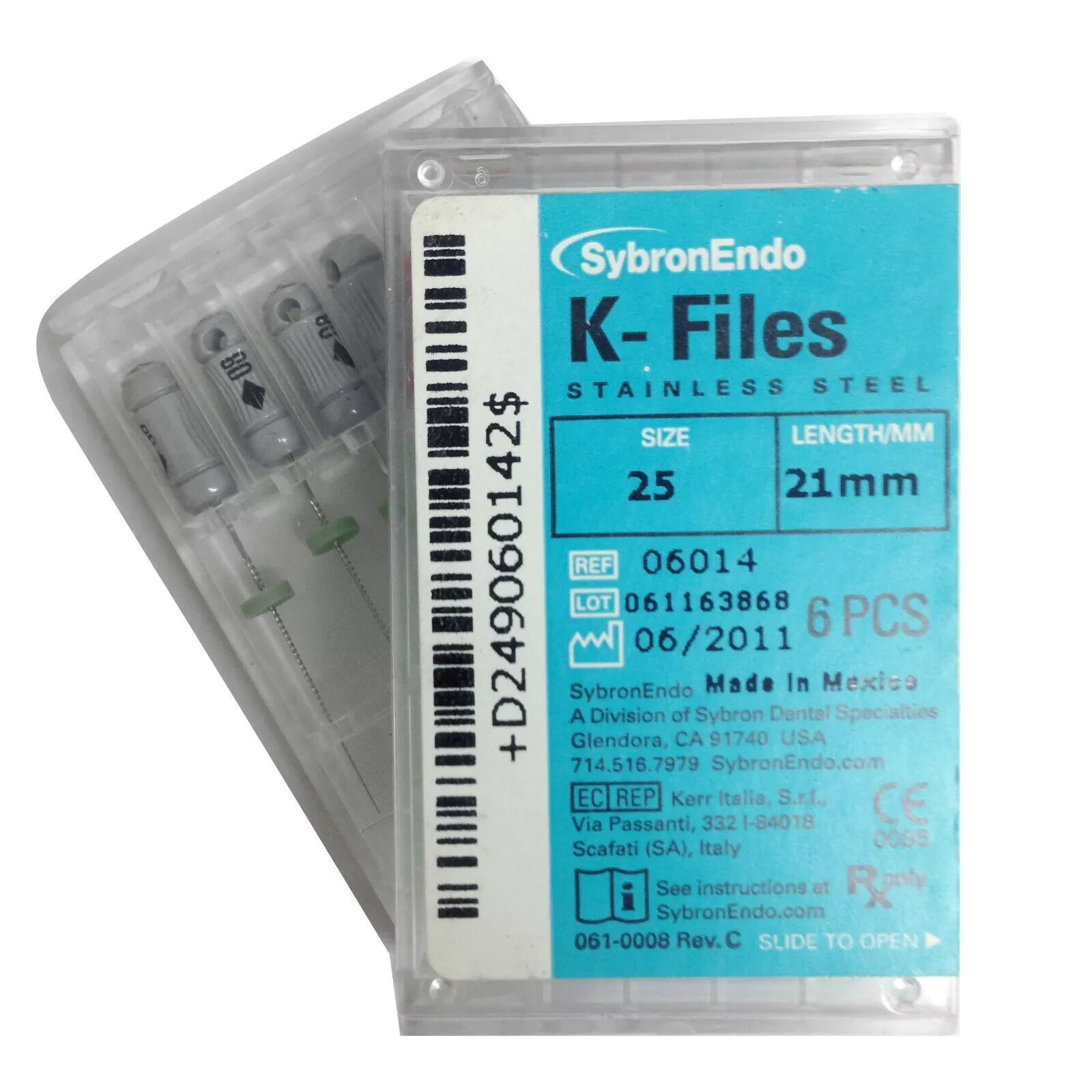 Kerr Sybron Endo Dental 21mm Stainless Steel K-files 6-file per box (all sizes)