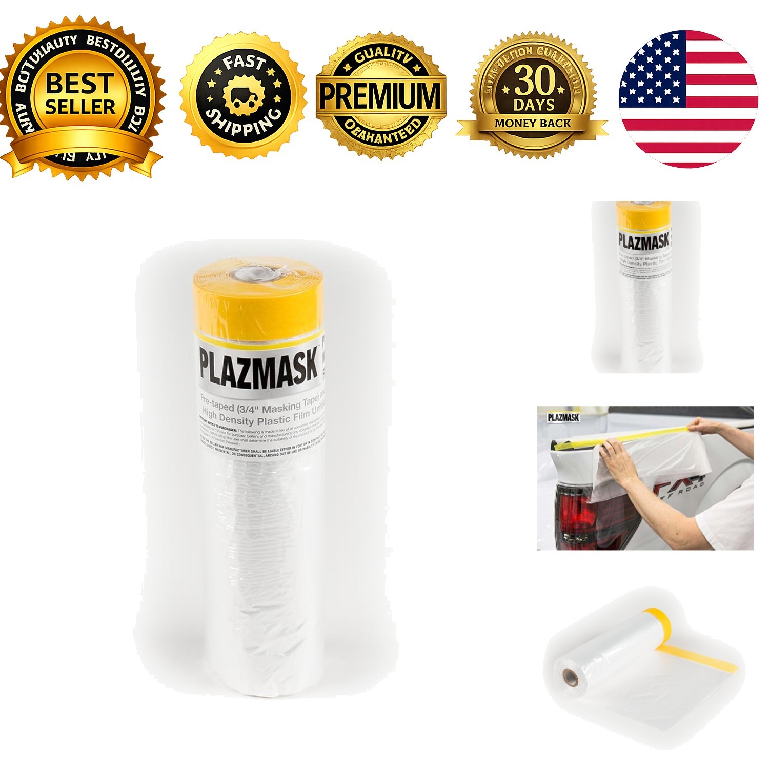 Pre-Taped Masking Film Roll 6ft x 65ft for Painting Auto Body Trim